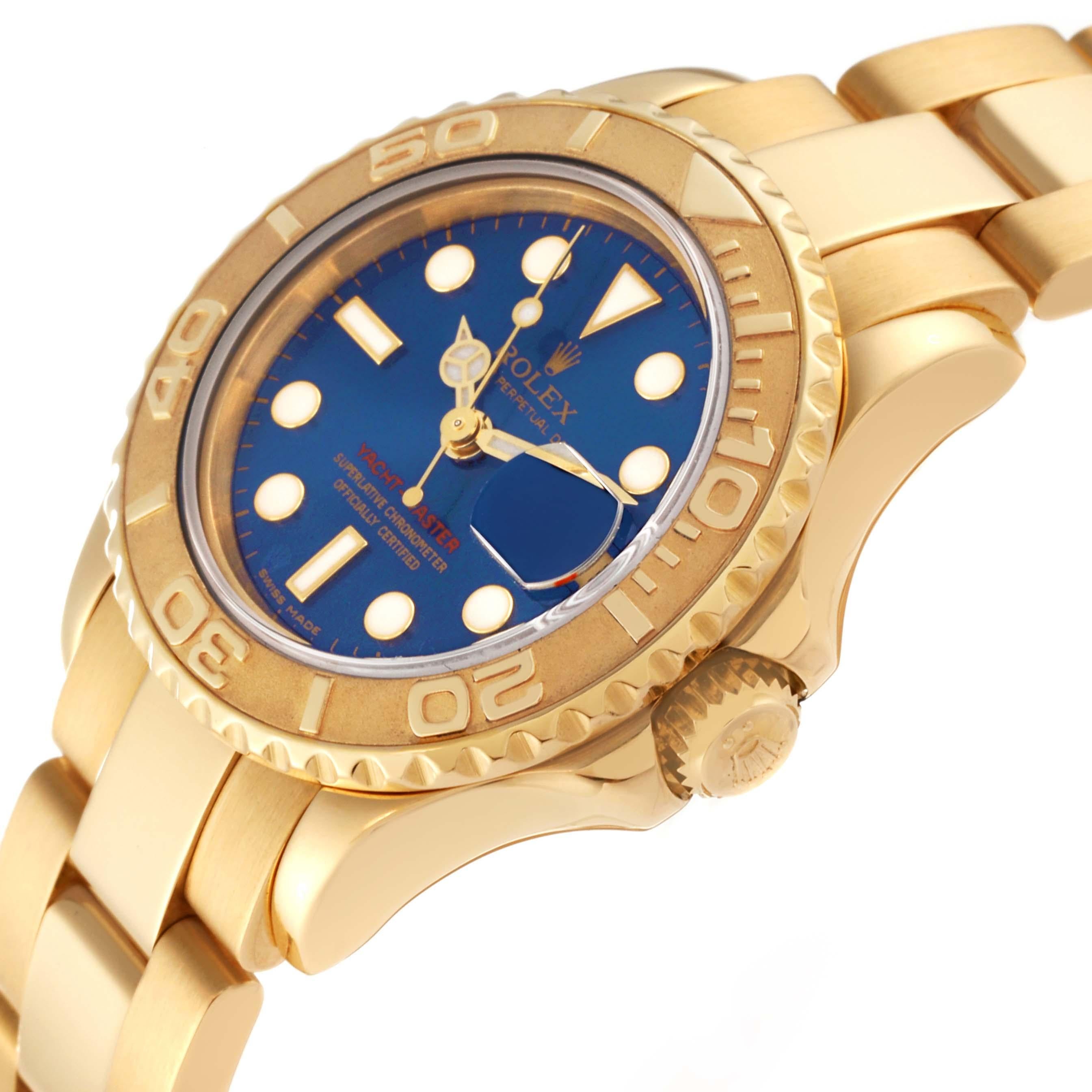 Rolex Yachtmaster 29 Yellow Gold Blue Dial Ladies Watch 69628 For Sale 2