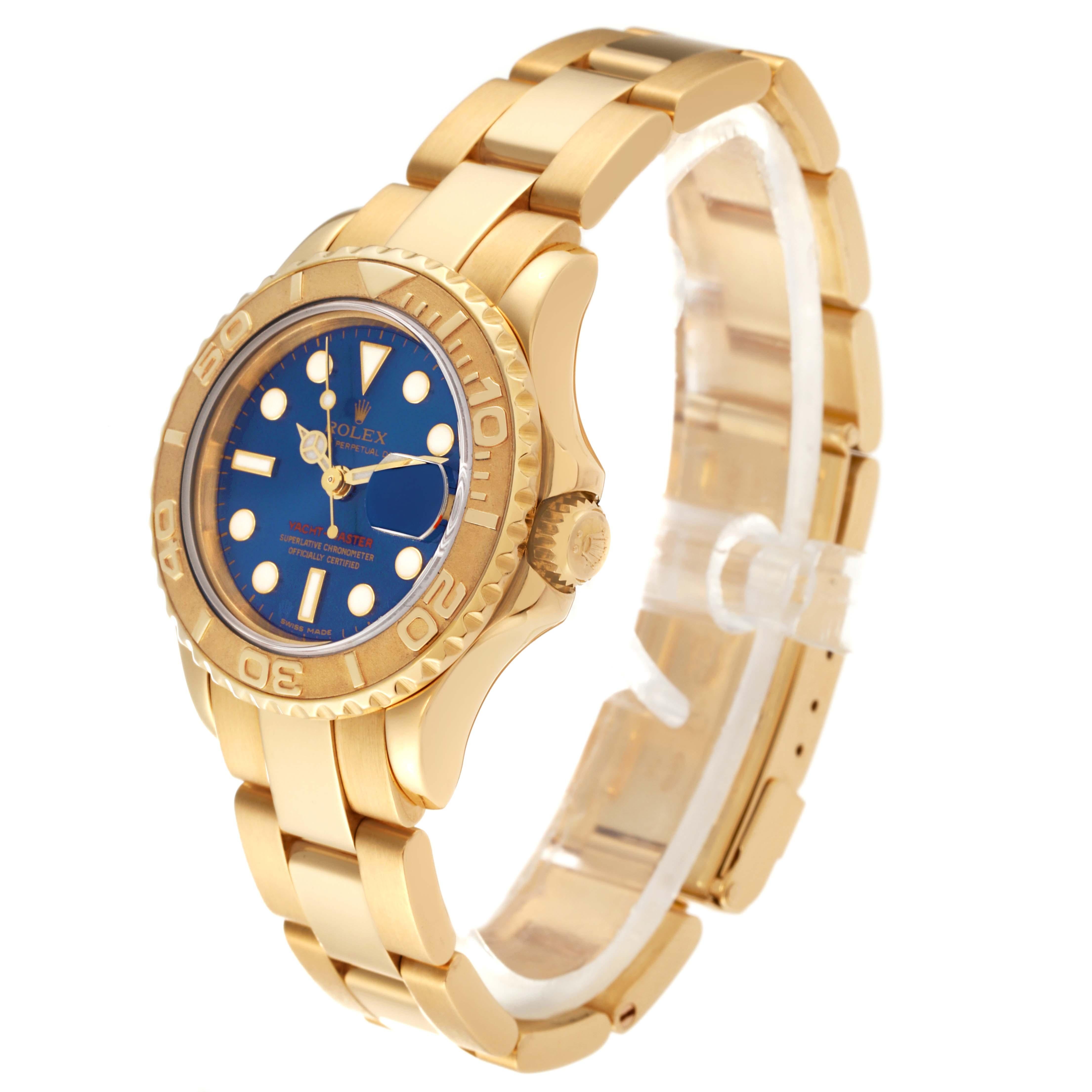 Rolex Yachtmaster 29 Yellow Gold Blue Dial Ladies Watch 69628 For Sale 4
