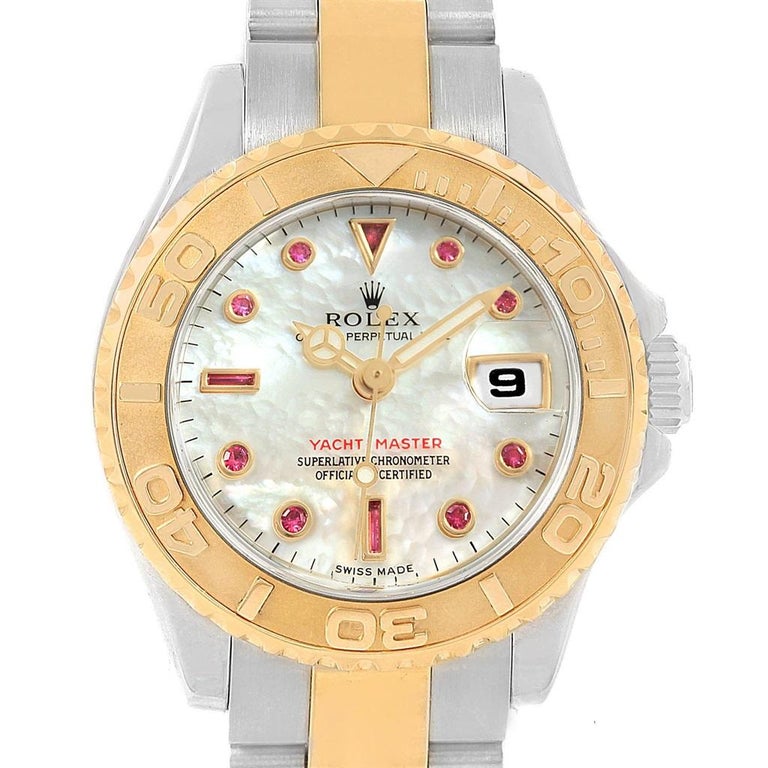 Fremmed Krigsfanger lige Rolex Yachtmaster 29 Yellow Gold Steel MOP Ruby Ladies Watch 169623 For  Sale at 1stDibs | 116623, rolex yacht master 29, rolex yacht master mop dial
