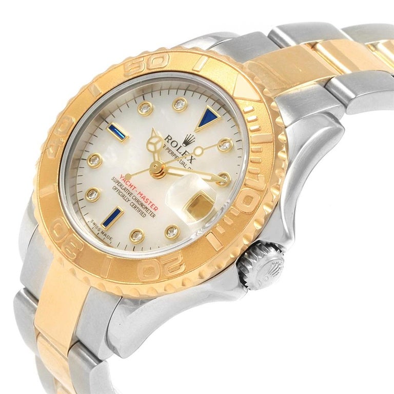 rolex yachtmaster 29 yellow gold steel mop sapphire ladies