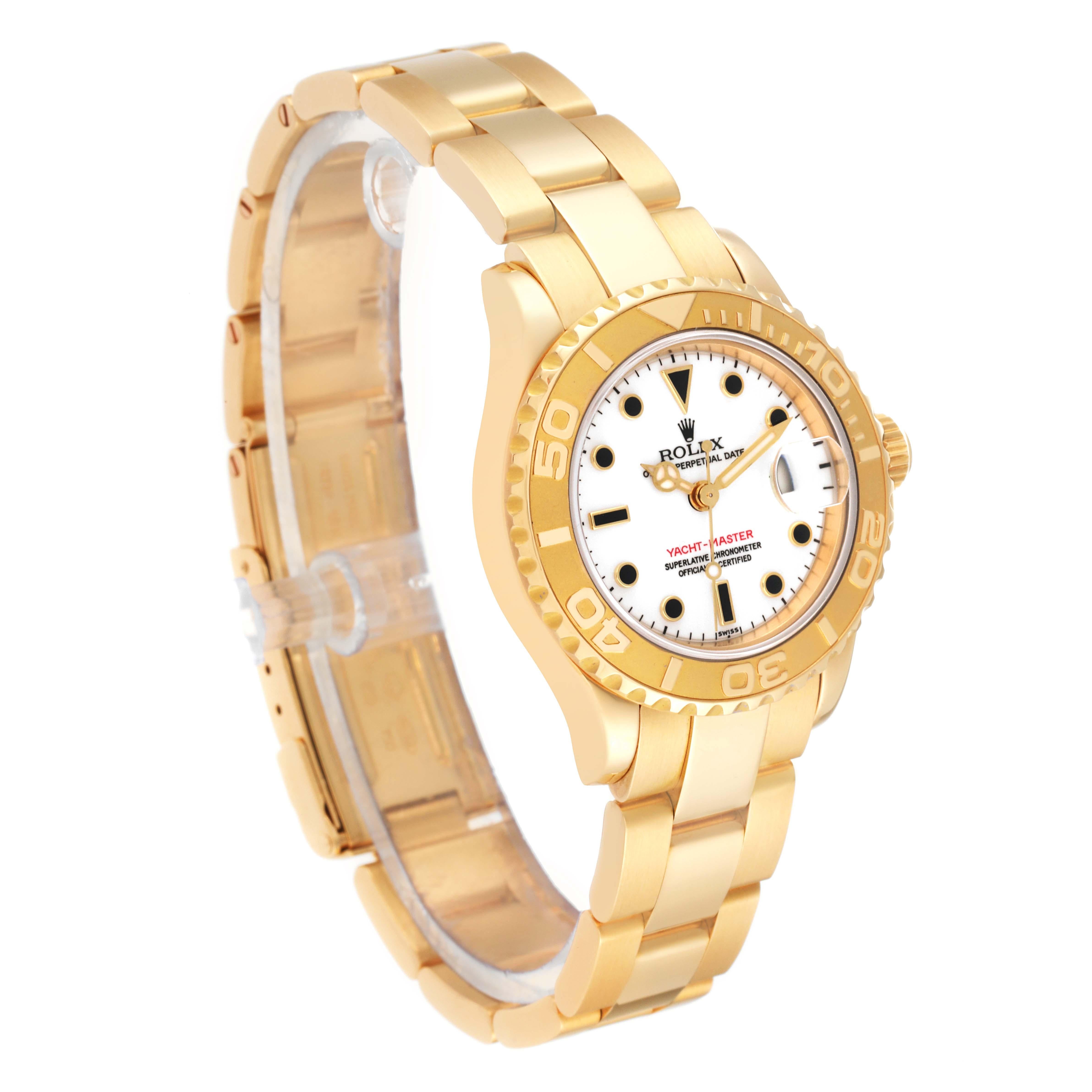 Rolex Yachtmaster 29 Yellow Gold White Dial Ladies Watch 69628 In Excellent Condition In Atlanta, GA