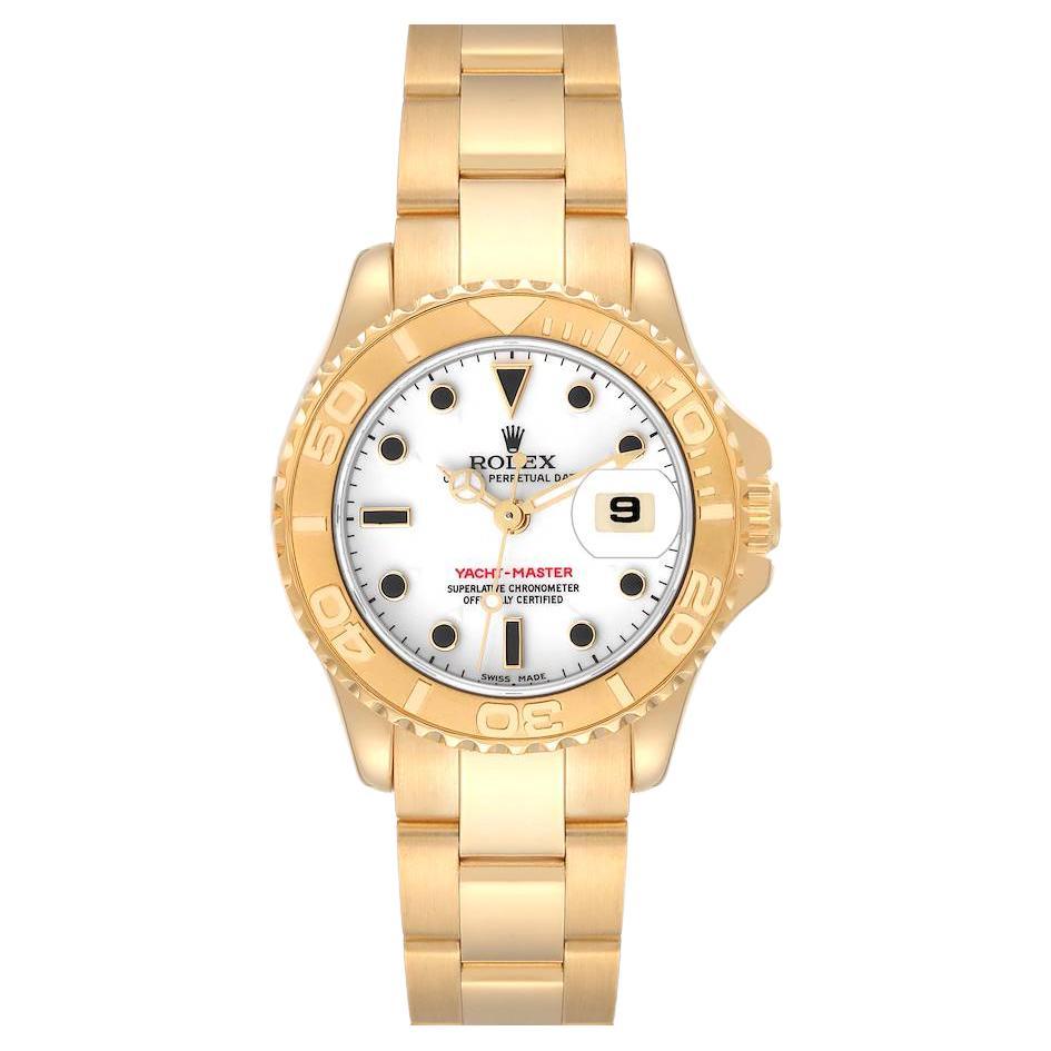Rolex Yachtmaster 29 Oro Amarillo Esfera Blanca Reloj Señora 69628 en venta