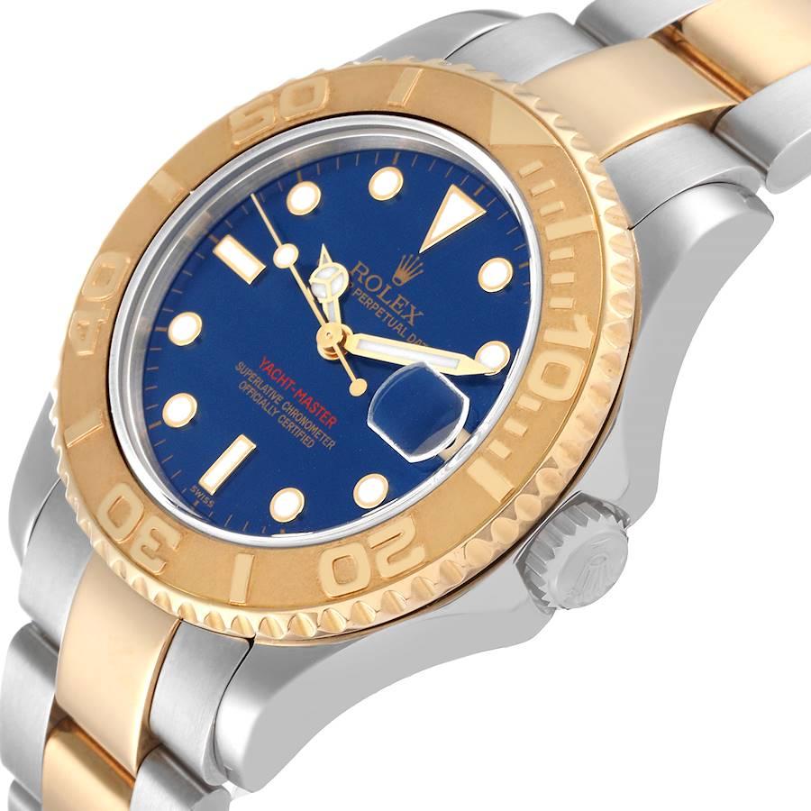 Rolex Yachtmaster Midsize Blue Dial Steel Yellow Gold Mens Watch 68623 In Excellent Condition In Atlanta, GA
