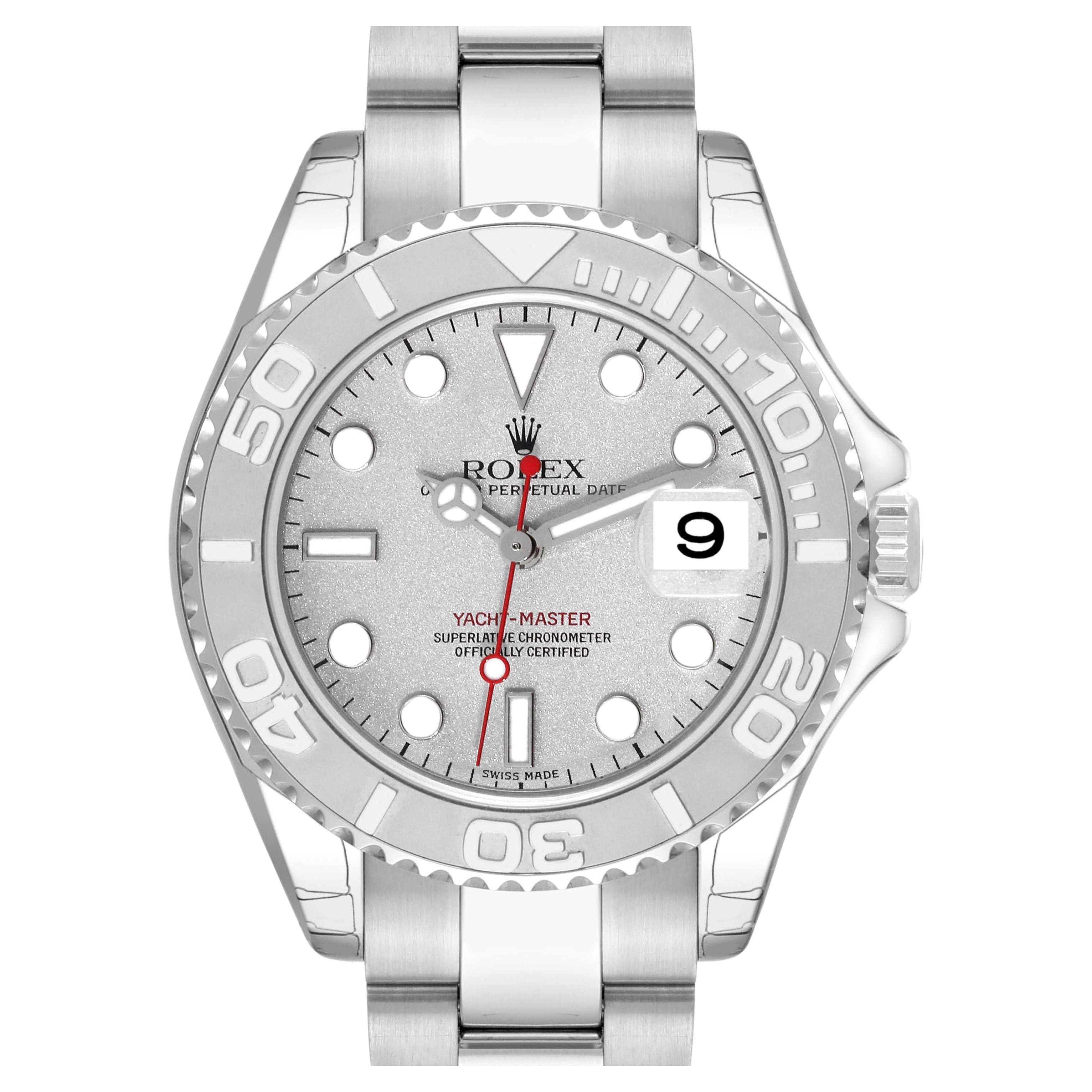 Rolex Yachtmaster 35 Midsize Steel Platinum Mens Watch 168622 Unworn NOS