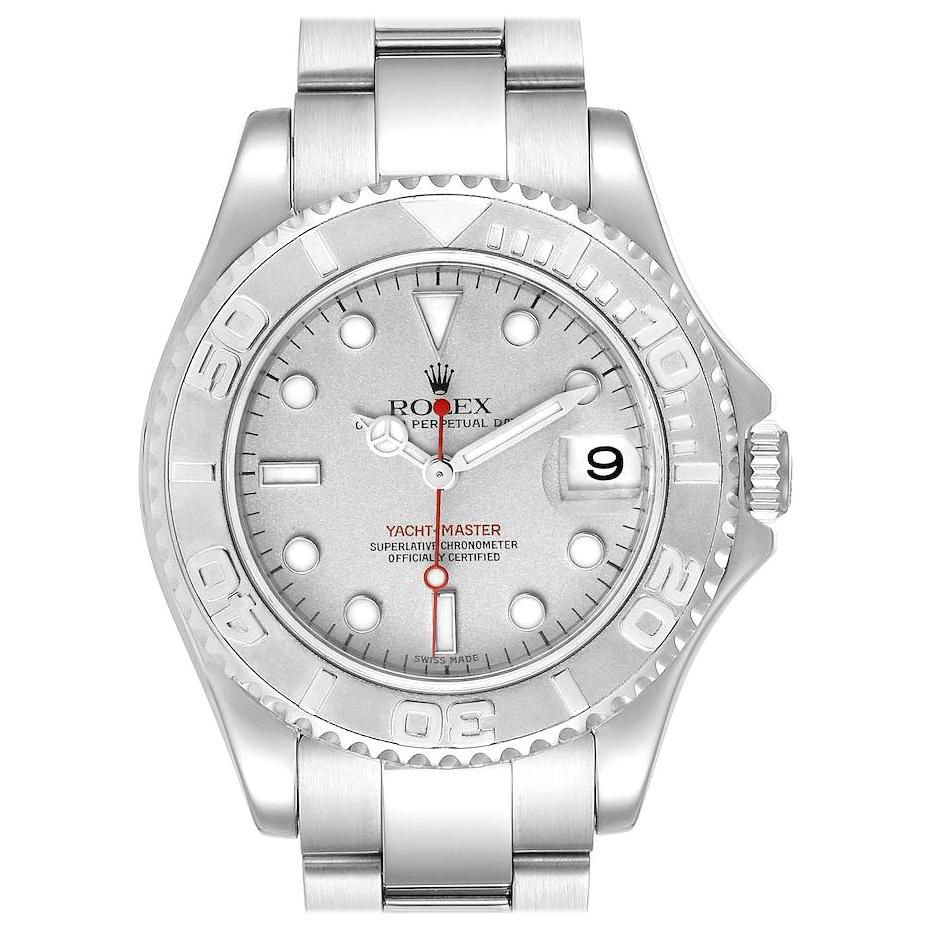 Rolex Yachtmaster Midsize Steel Platinum Men's Watch 168622 Box Papers For Sale