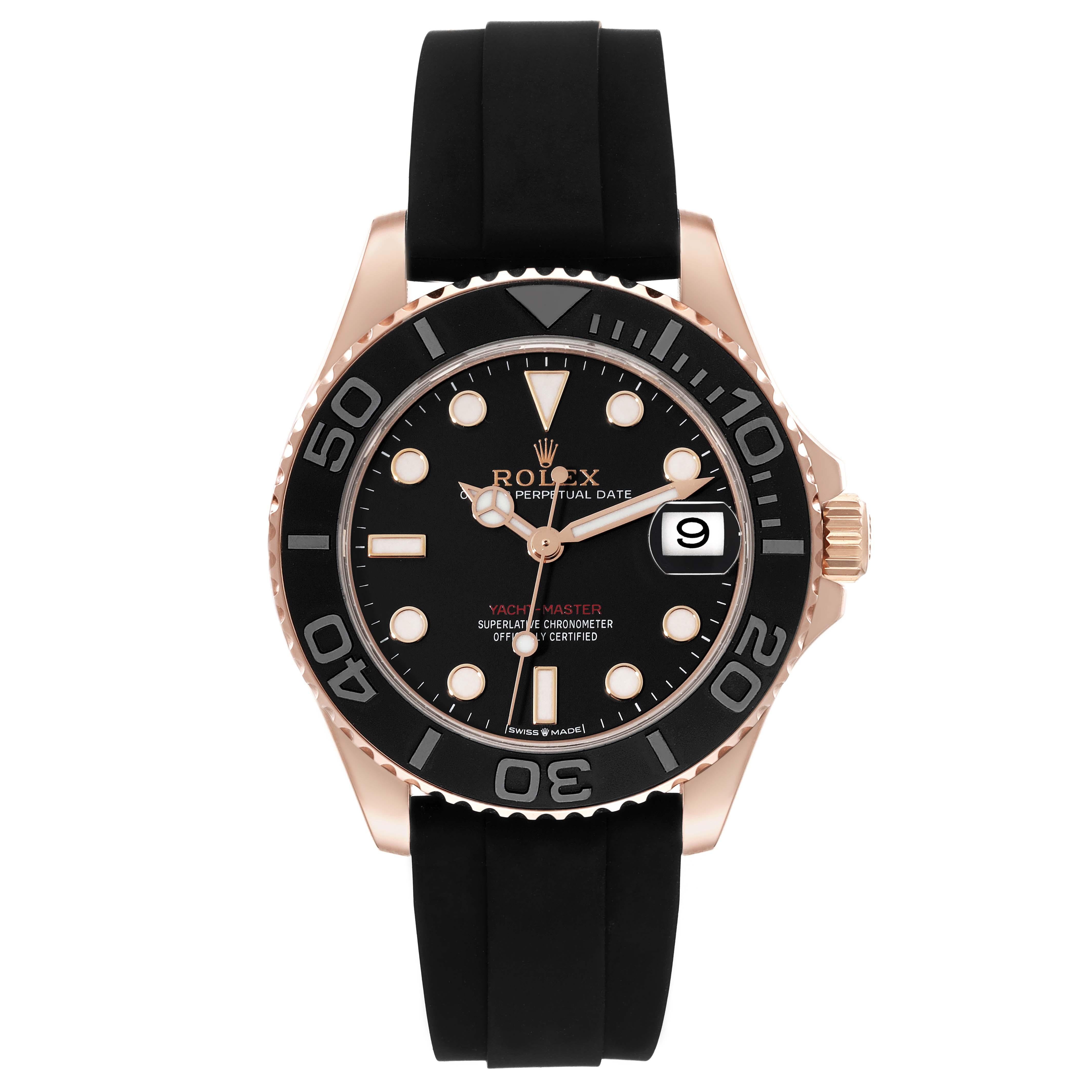 Men's Rolex Yachtmaster 37 Rose Gold Rubber Strap Mens Watch 268655 Unworn For Sale