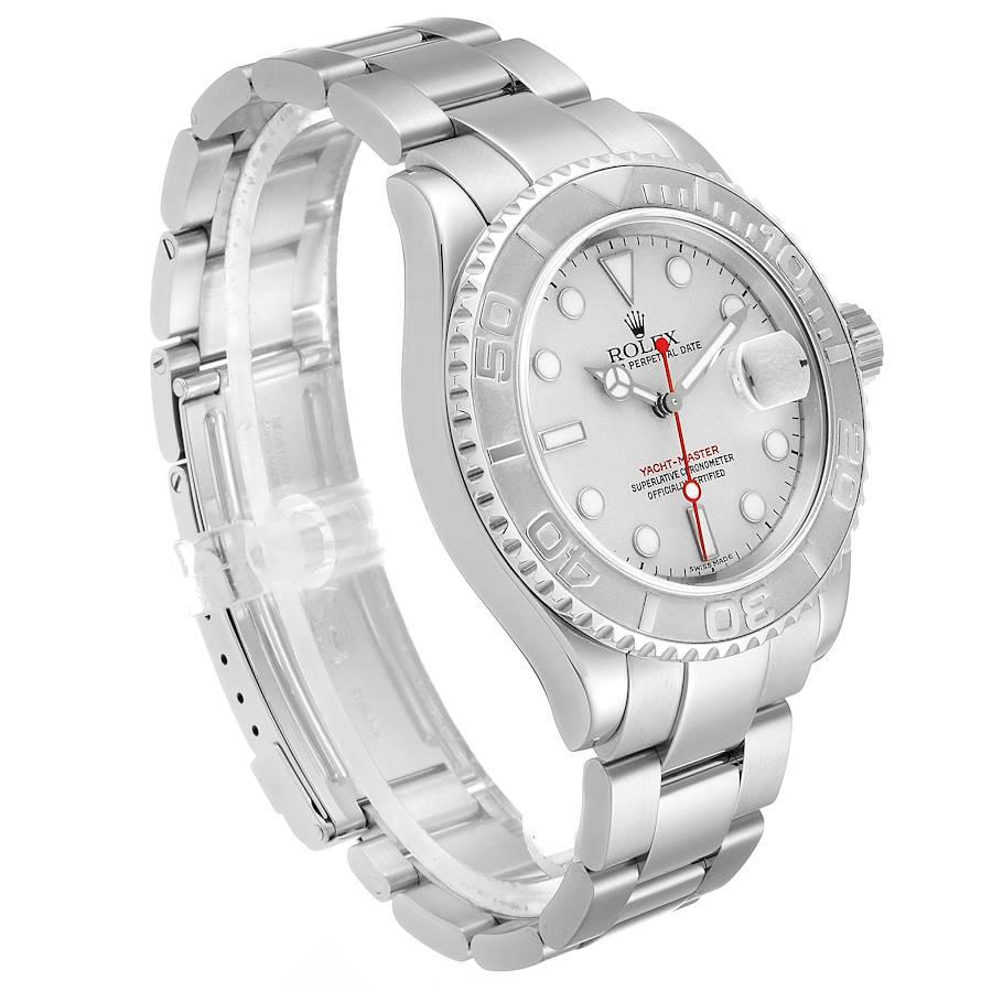 Rolex Yachtmaster 40 Steel Platinum Dial Bezel Men's Watch 16622 In Excellent Condition For Sale In Atlanta, GA