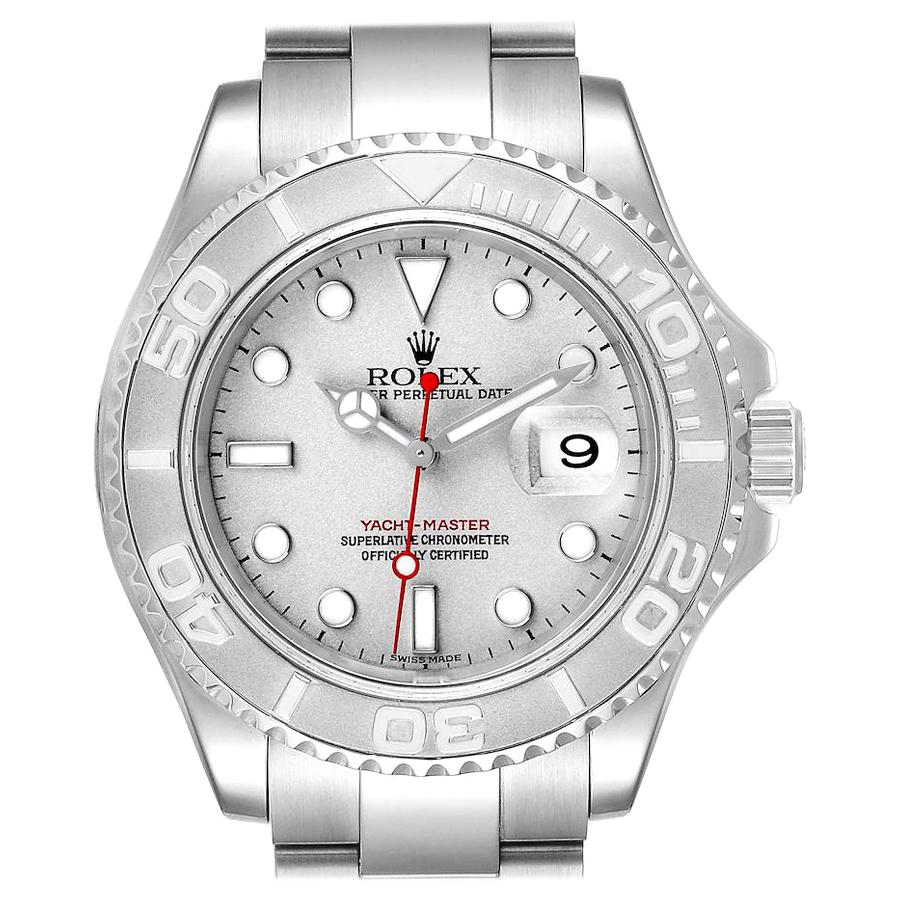Rolex Yachtmaster 40 Steel Platinum Dial Bezel Men's Watch 16622 For Sale