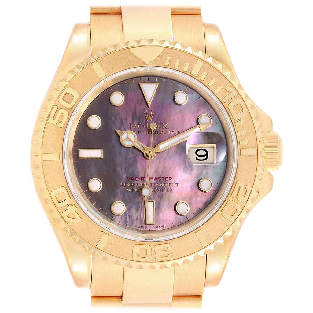 Rolex Yachtmaster 40 Yellow Gold Mother of Pearl Dial Men's Watch 16628