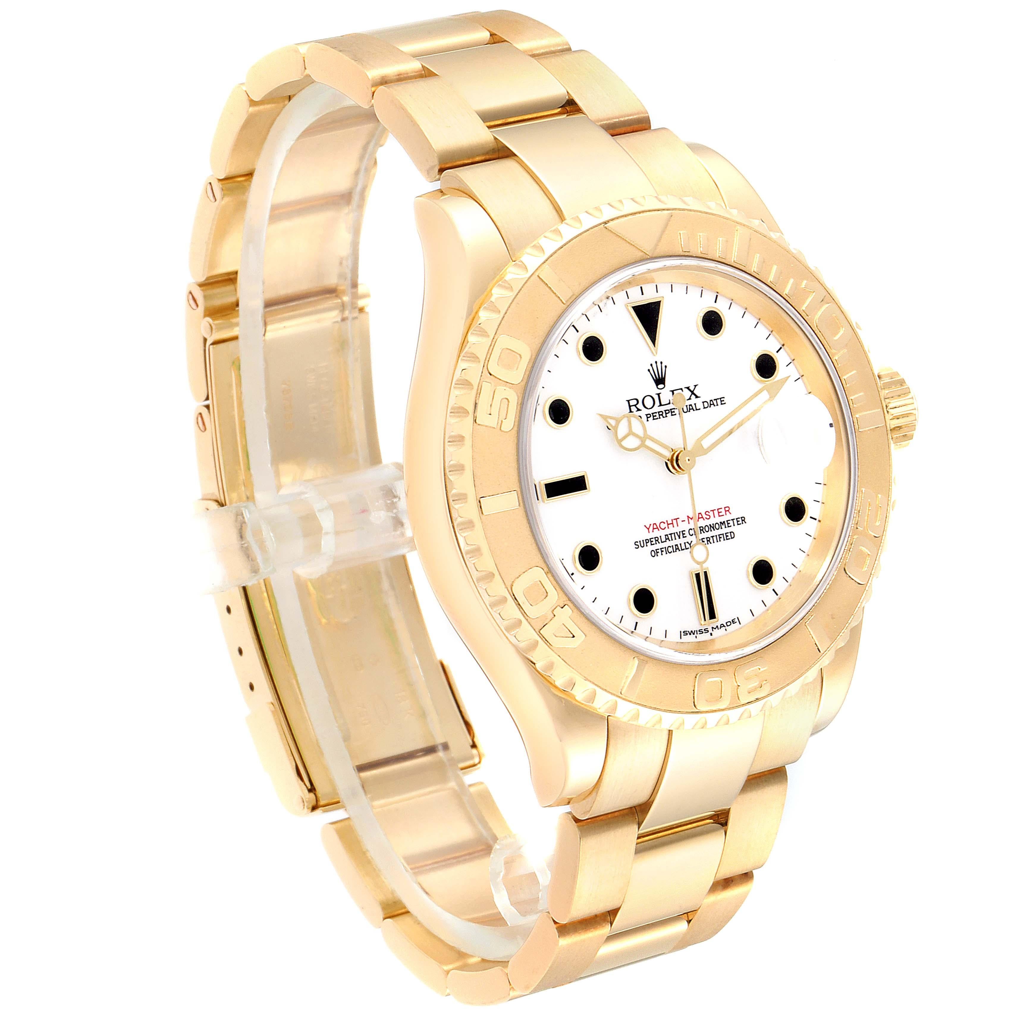 Rolex Yachtmaster 40 Yellow Gold White Dial Men's Watch 16628 Box Papers In Excellent Condition In Atlanta, GA
