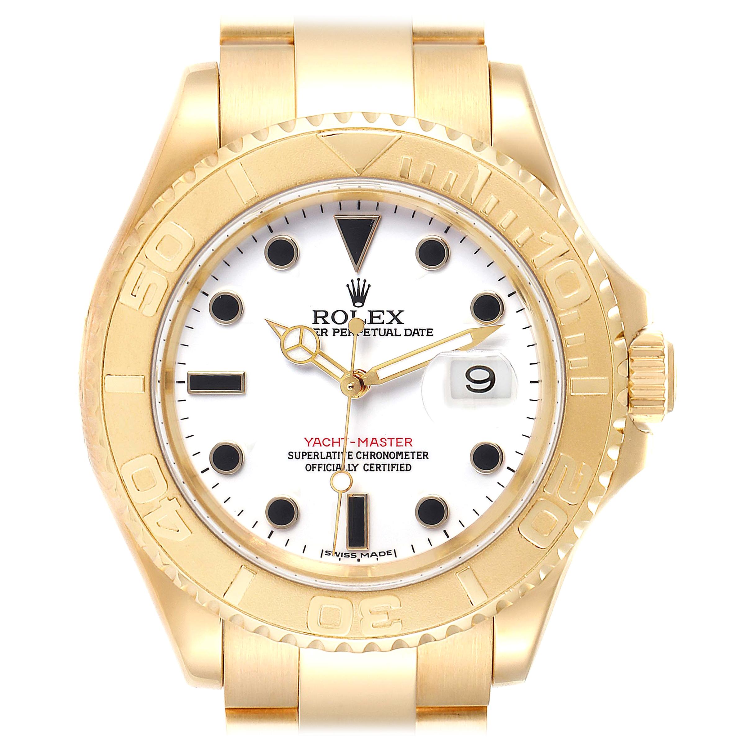 Rolex Yachtmaster 40 Yellow Gold White Dial Men's Watch 16628 Box Papers