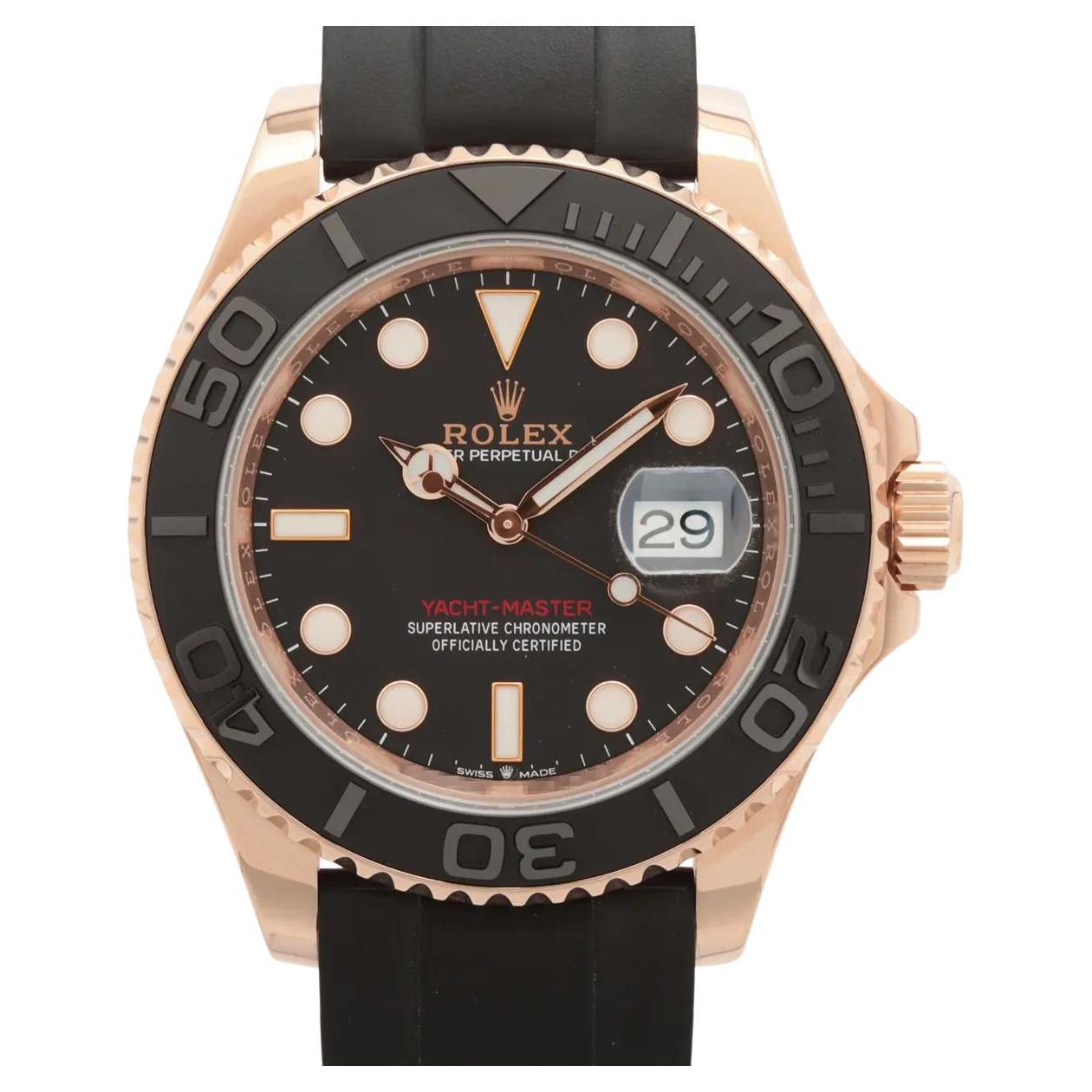 Rolex Yacht-Master 40mm 126655 Oro rosa de 18 quilates Esfera negra Oysterflex Caja Papeles