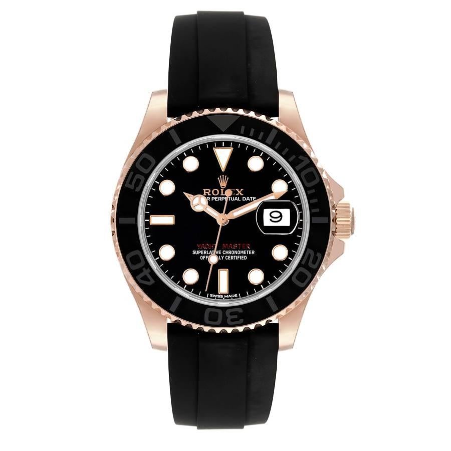 Rolex Yachtmaster 40mm Rose Gold Oysterflex Bracelet Mens Watch 116655. Officially certified chronometer automatic self-winding movement. 18K Everose gold case 40.0 mm in diameter. Screwed-down case back and crown, Triplock crown protected by crown