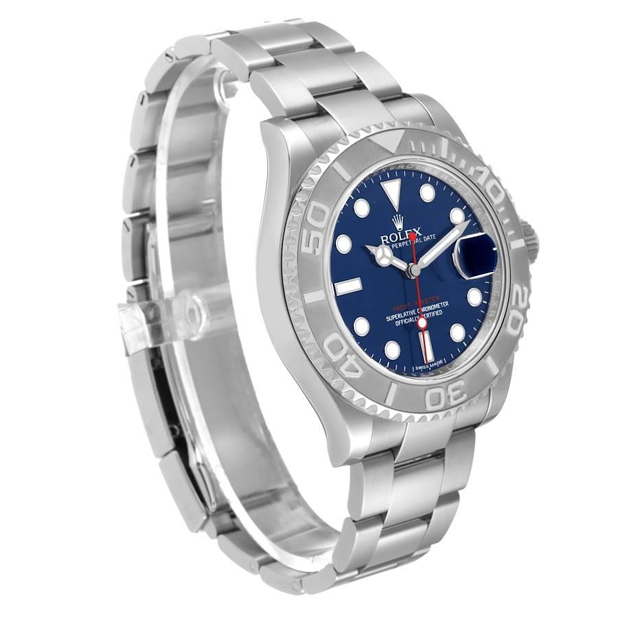 Rolex Montre Yachtmaster avec cadran bleu en acier et platine pour hommes 116622 Boîte Card Excellent état - En vente à Atlanta, GA