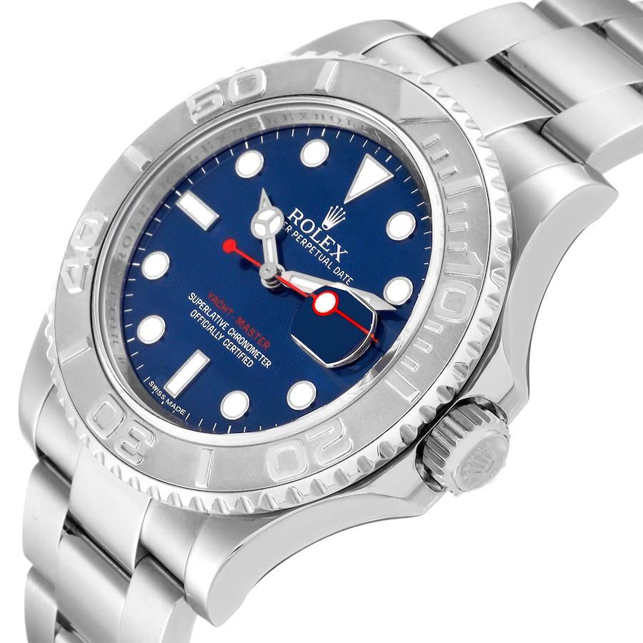 Rolex Yachtmaster 40mm Steel Platinum Blue Dial Mens Watch 116622 Box Card In Excellent Condition For Sale In Atlanta, GA