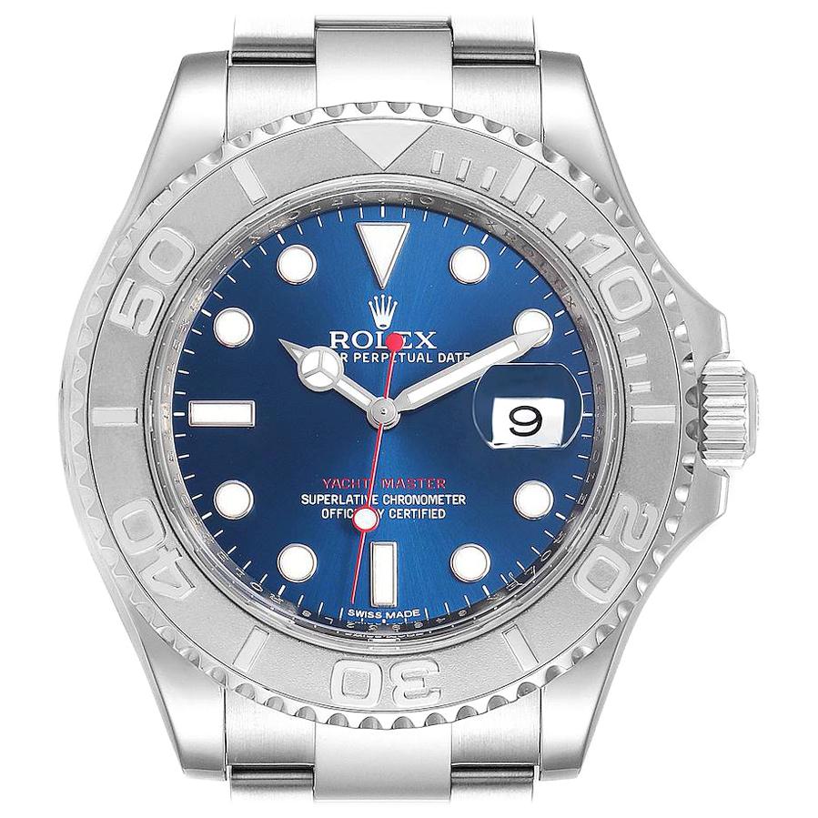 Rolex Yachtmaster Steel Platinum Blue Dial Men's Watch 116622 Box Card