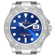 Rolex Montre Yachtmaster avec cadran bleu en acier et platine pour hommes 116622 Boîte Card
