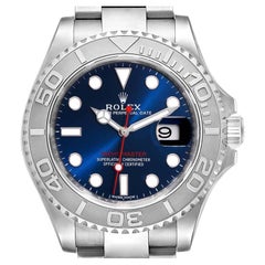 Used Rolex Yachtmaster Steel Platinum Blue Dial Mens Watch 116622 Unworn