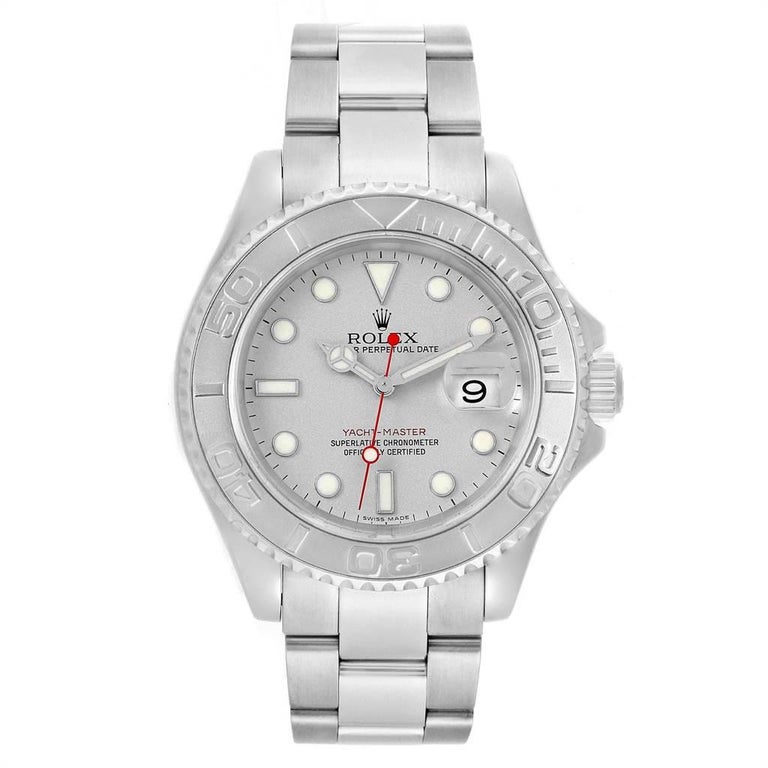 Rolex Yachtmaster Steel Platinum Men's Watch 16622 Box For Sale at 1stDibs