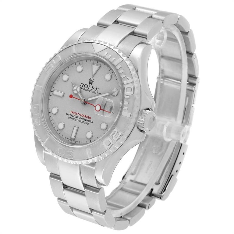 Rolex Yachtmaster Steel Platinum Men's Watch 16622 Box For Sale at 1stDibs