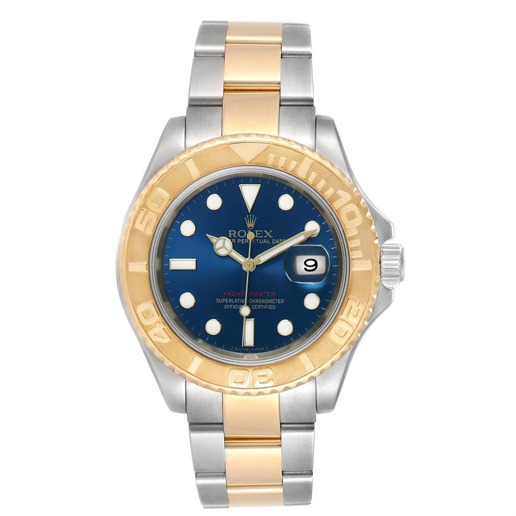 Rolex Yachtmaster Steel Yellow Gold Blue Dial Men's Watch 16623 In Excellent Condition In Atlanta, GA