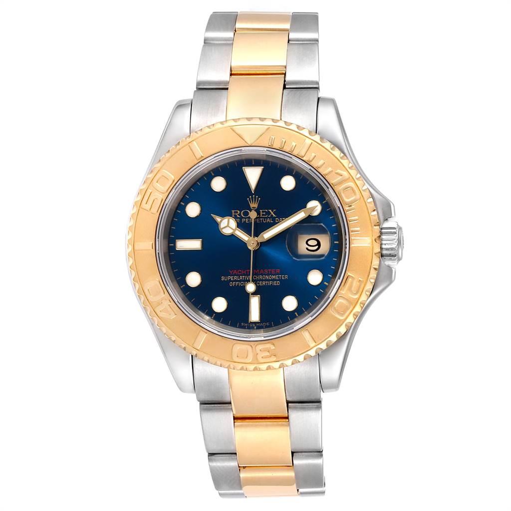 Rolex Yachtmaster Steel Yellow Gold Blue Dial Men's Watch 16623 In Excellent Condition For Sale In Atlanta, GA