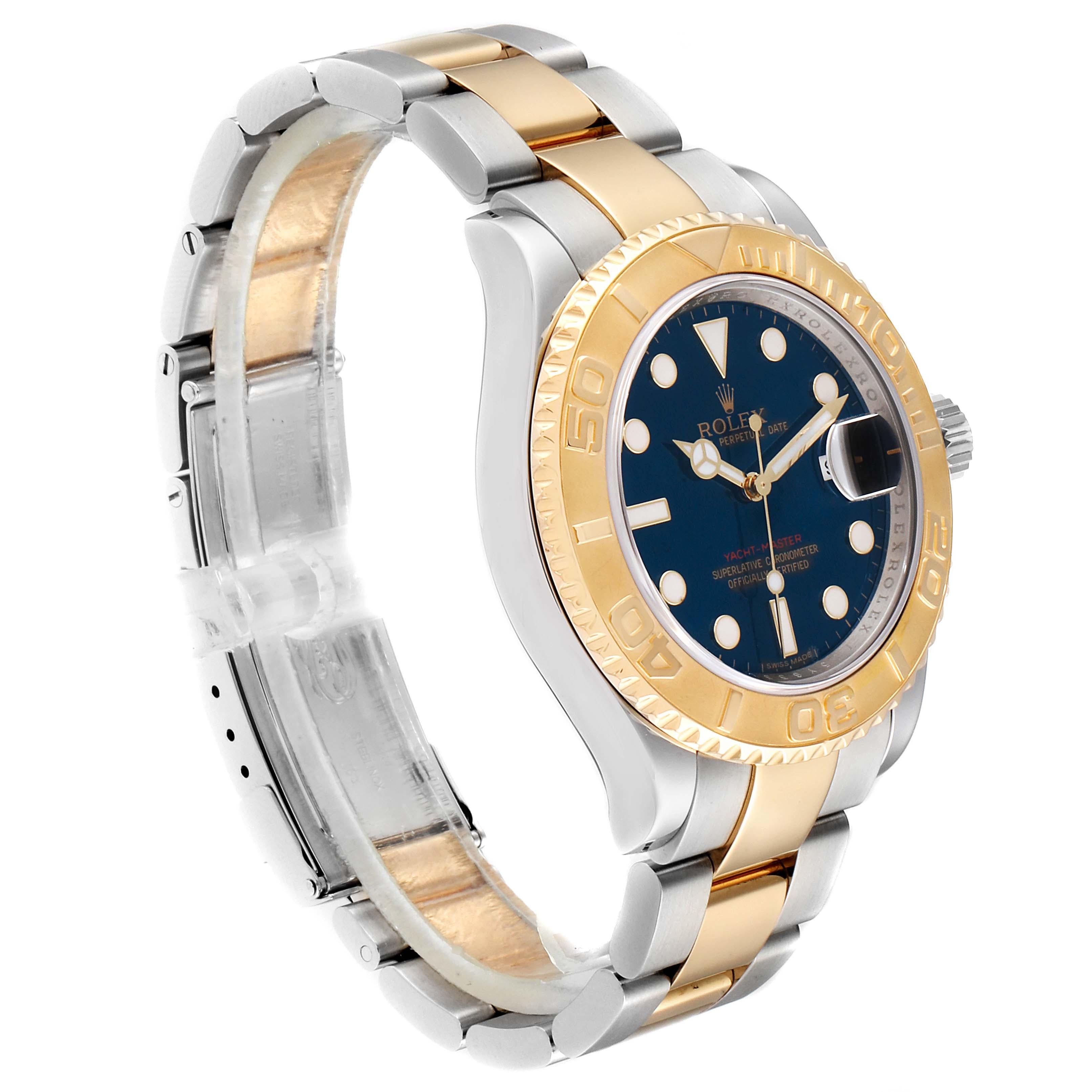 Rolex Yachtmaster Steel Yellow Gold Blue Dial Men's Watch 16623 In Excellent Condition In Atlanta, GA