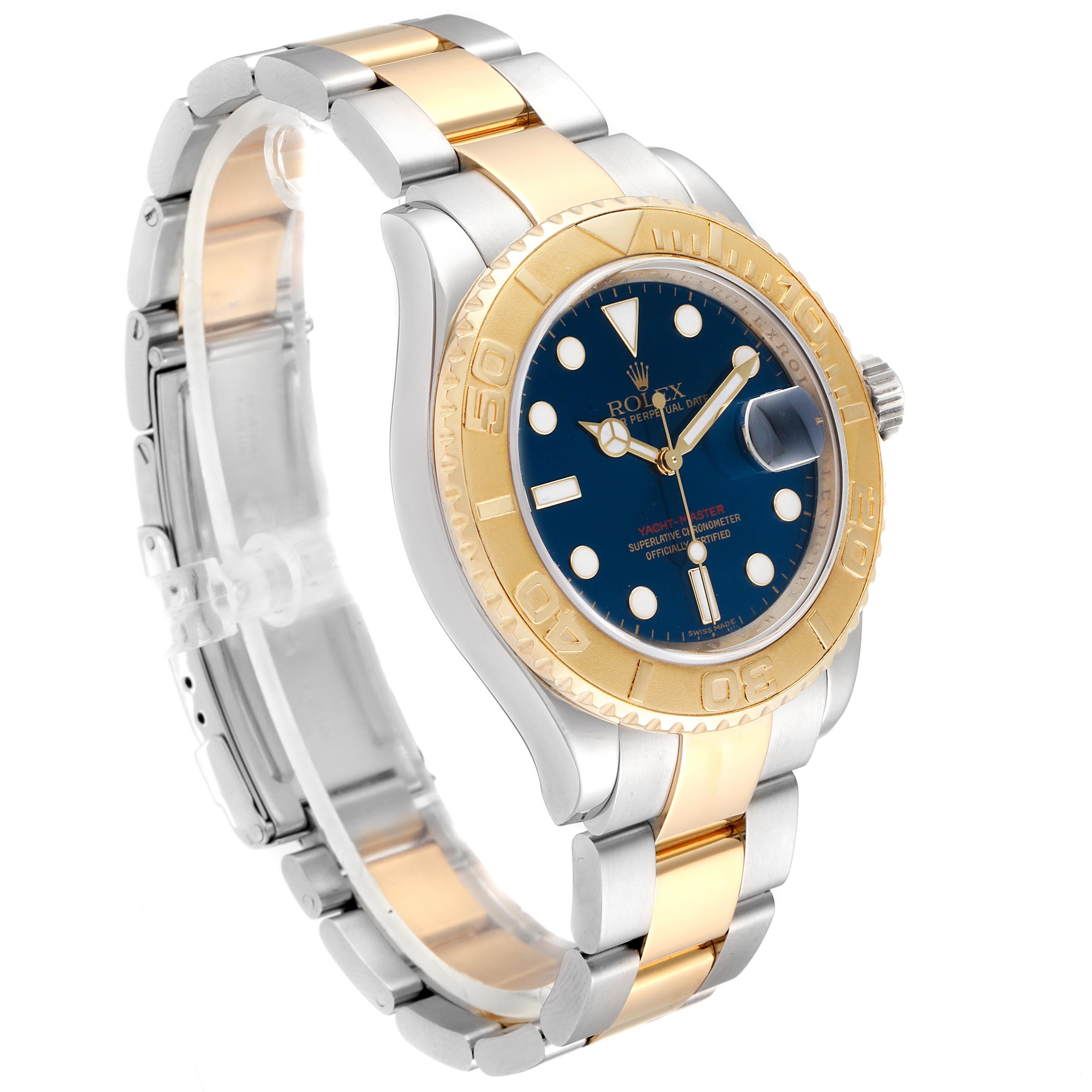 Rolex Yachtmaster Steel Yellow Gold Blue Dial Men's Watch 16623 In Excellent Condition In Atlanta, GA