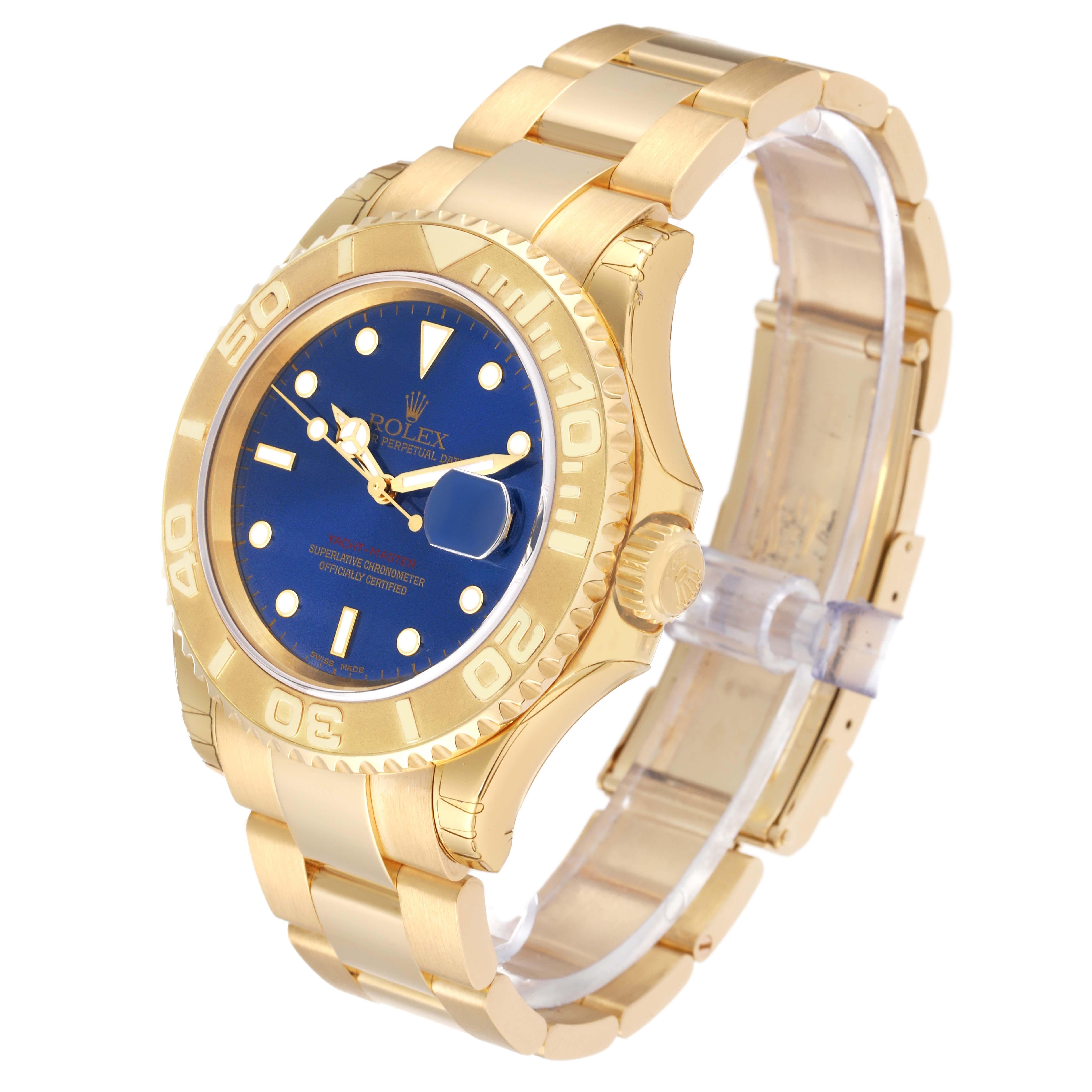 Rolex Yachtmaster 40mm Yellow Gold Blue Dial Mens Watch 16628 In Excellent Condition In Atlanta, GA