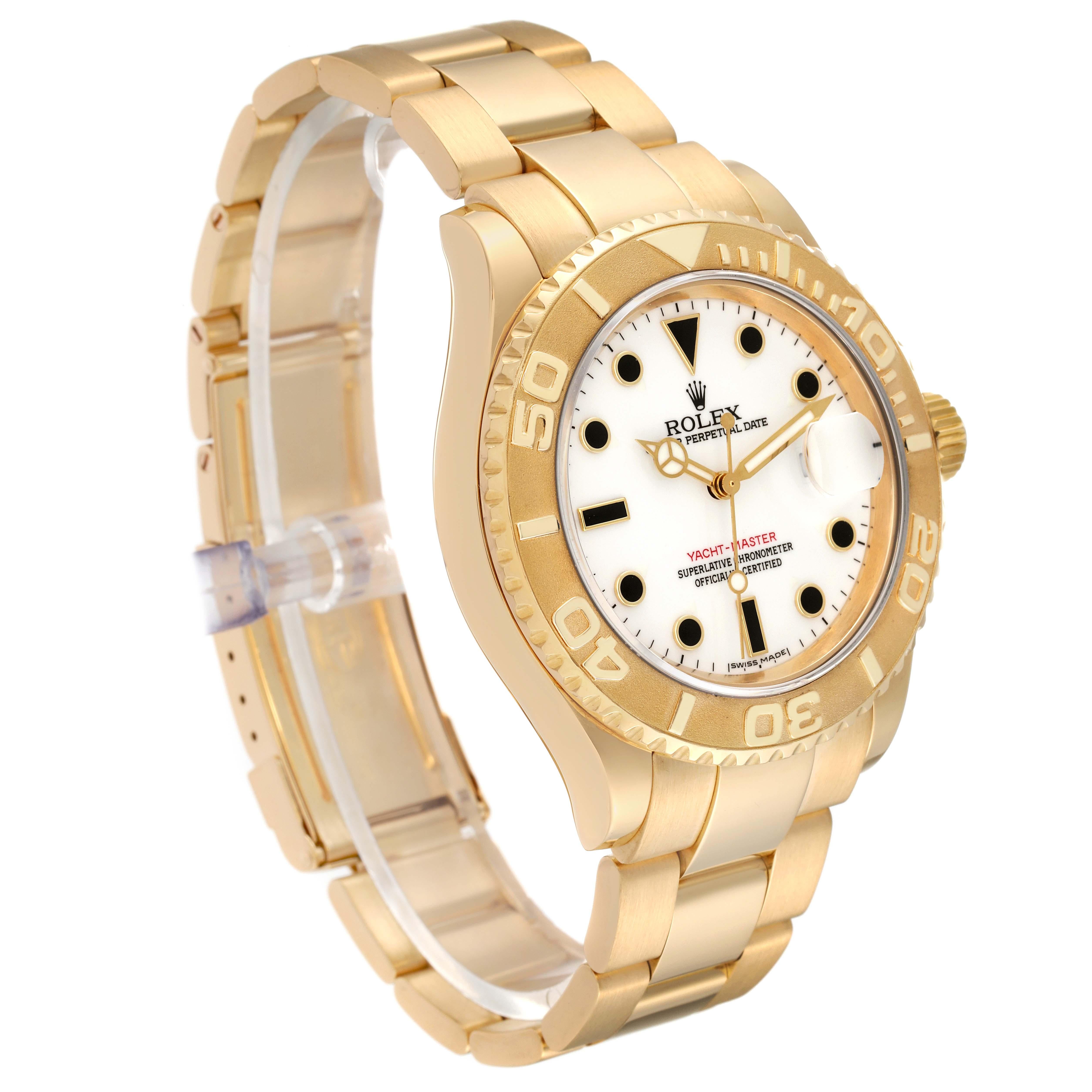 Rolex Yachtmaster 40mm Yellow Gold White Dial Mens Watch 16628 Box Papers In Excellent Condition In Atlanta, GA