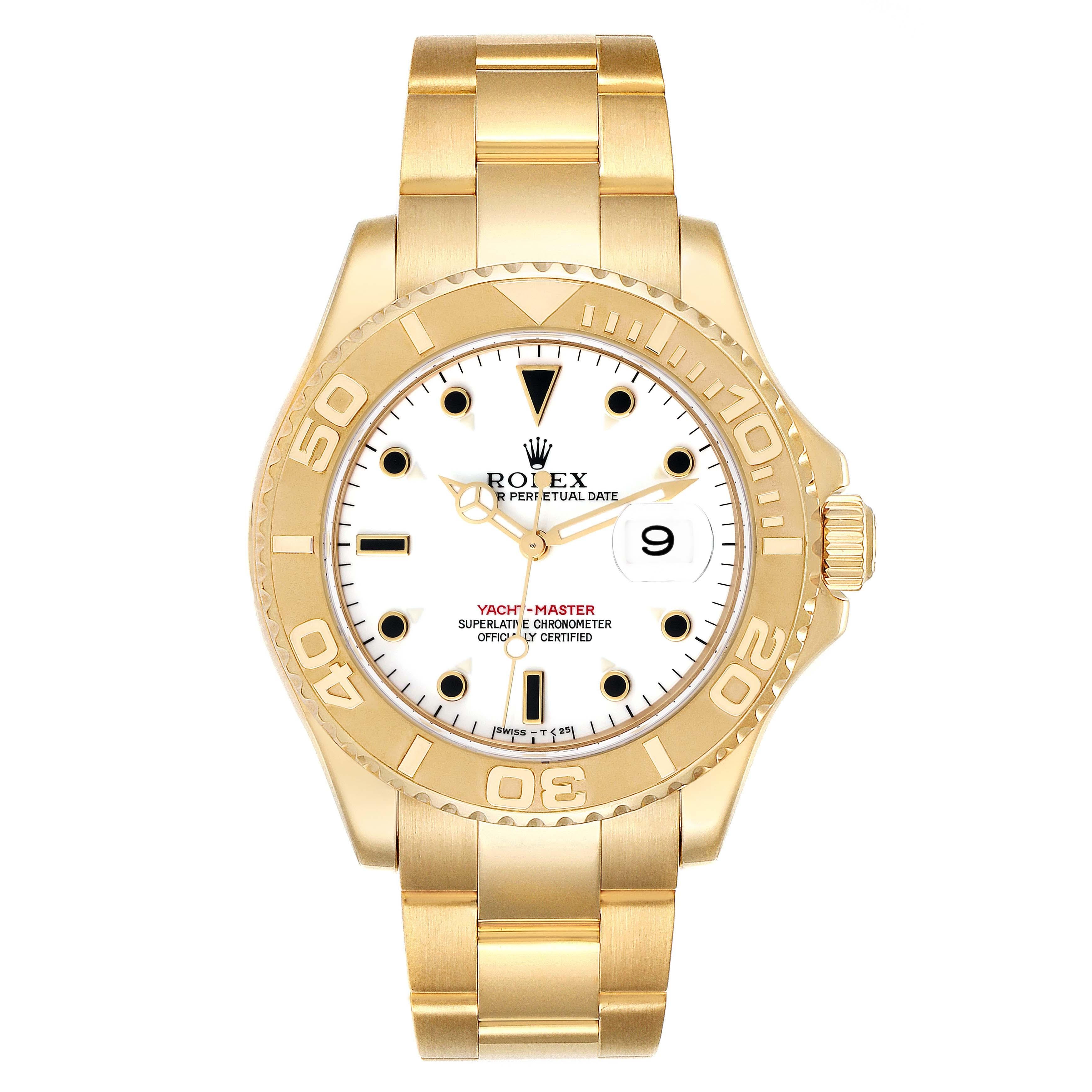 Rolex Yachtmaster 40mm Yellow Gold White Dial Mens Watch 16628 In Excellent Condition In Atlanta, GA