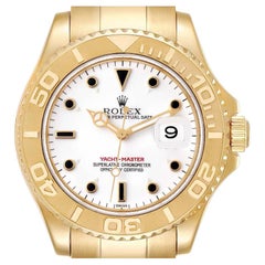 Vintage Rolex Yachtmaster Yellow Gold White Dial Mens Watch 16628