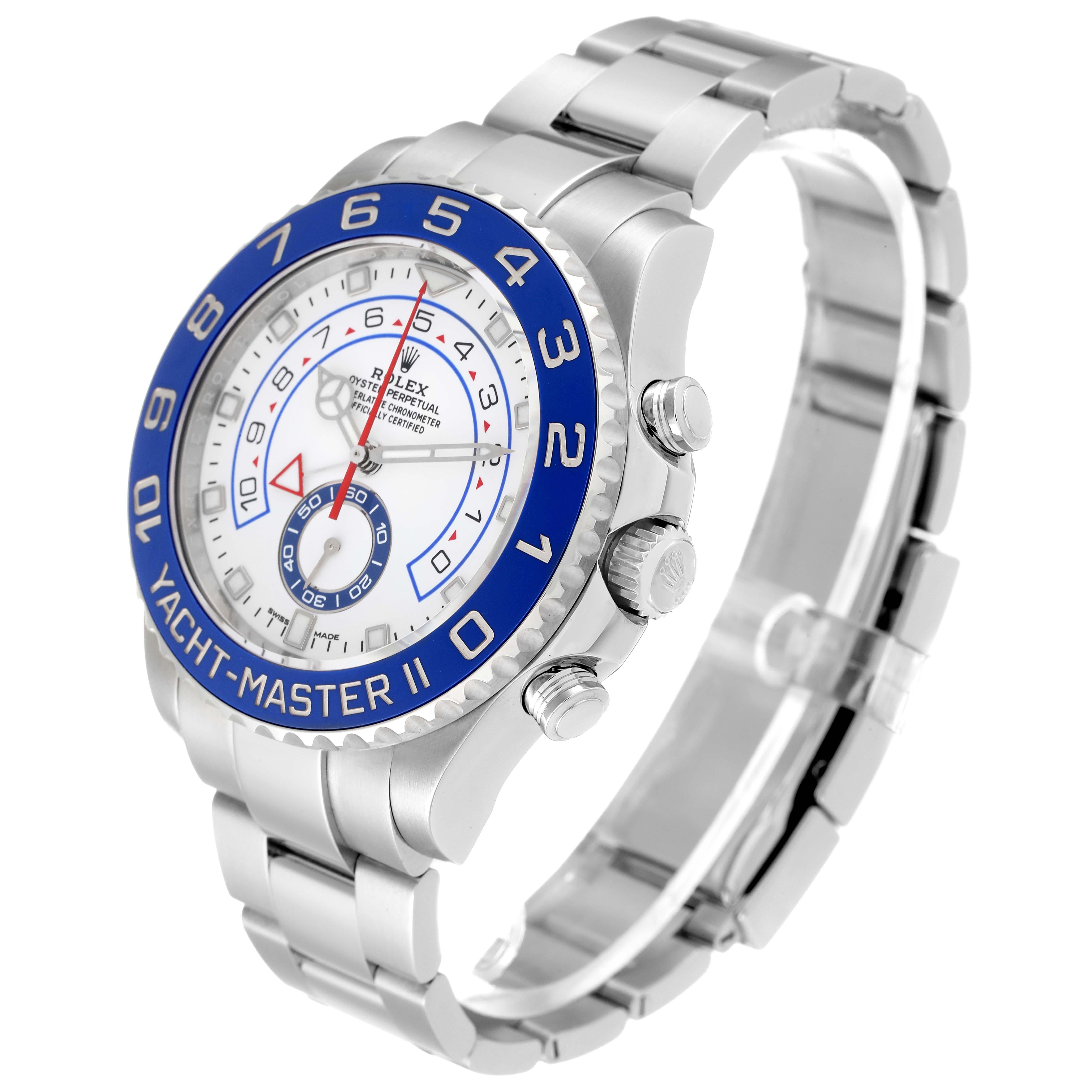 Men's Rolex Yachtmaster II 44 Blue Cerachrom Bezel Steel Mens Watch 116680 Box Card