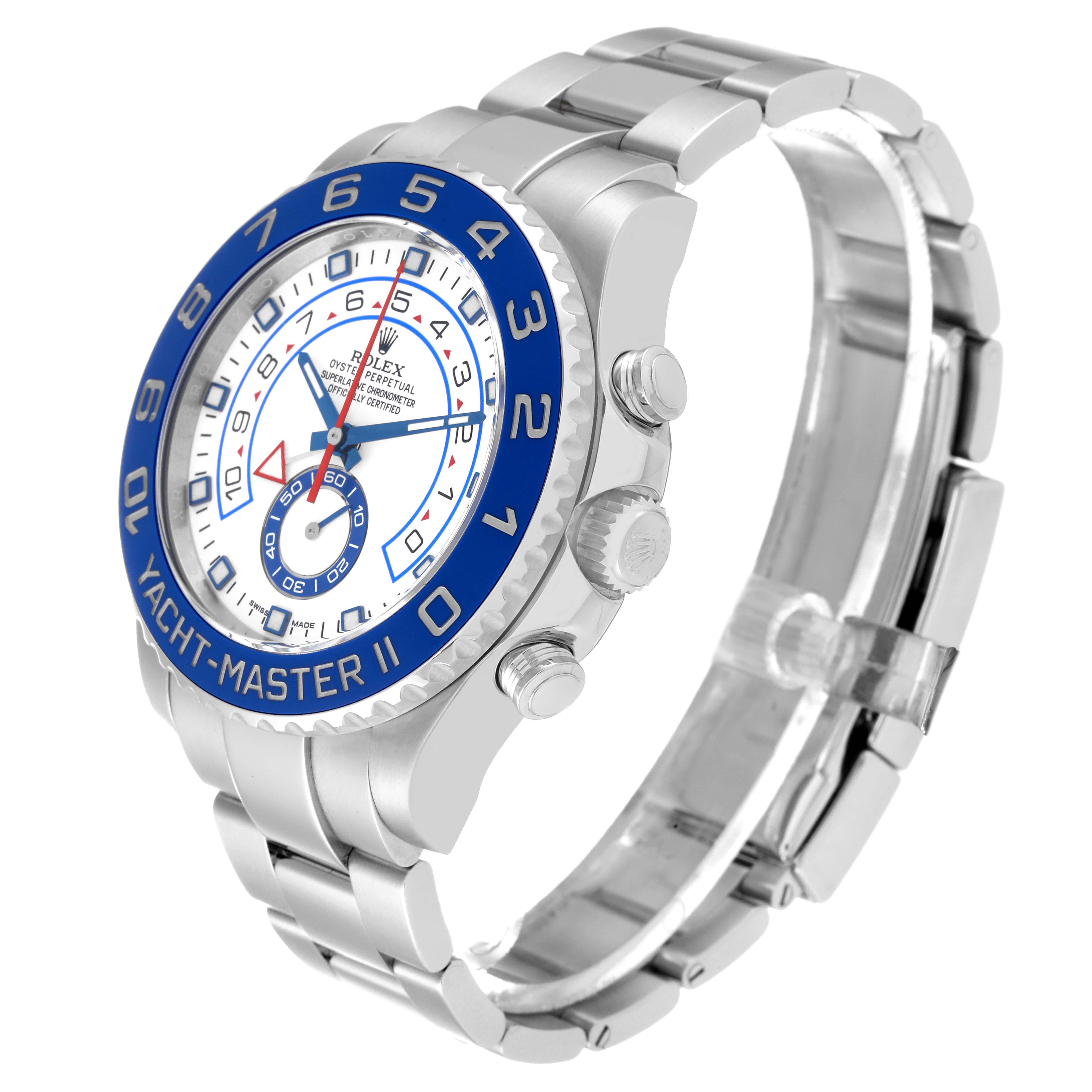 Men's Rolex Yachtmaster II 44 Blue Cerachrom Bezel Steel Mens Watch 116680 Box Card