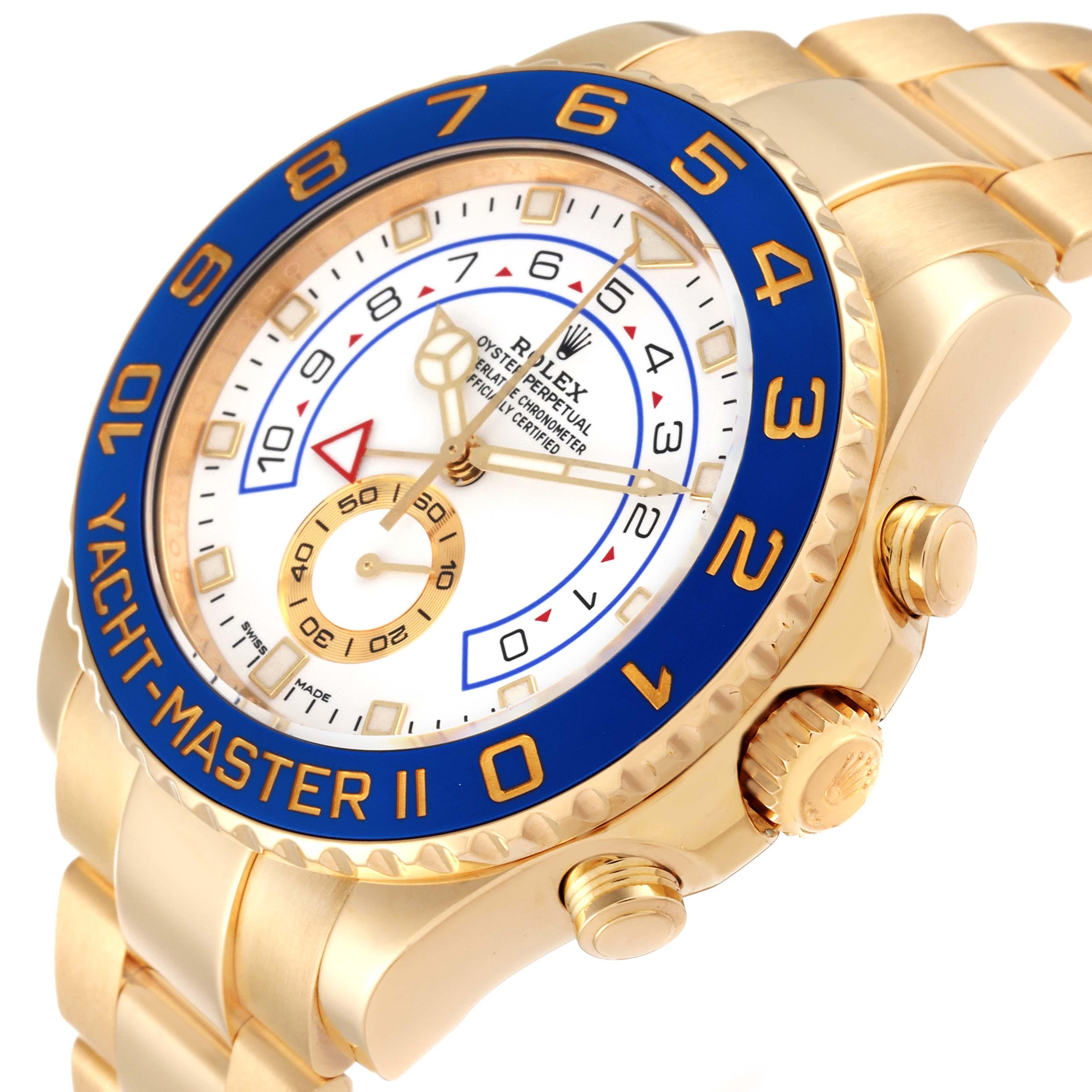 Rolex Yachtmaster II Regatta Chronograph Yellow Gold Men's Watch 116688 Box Card For Sale 2