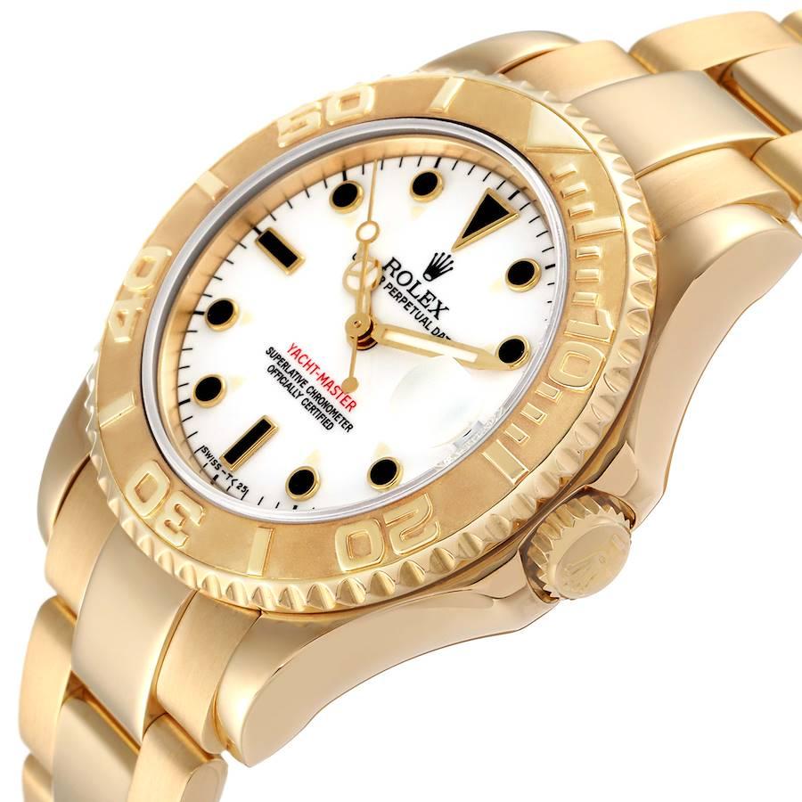 Rolex Yachtmaster Midsize 18K Yellow Gold White Dial Unisex Watch 68628 In Excellent Condition For Sale In Atlanta, GA