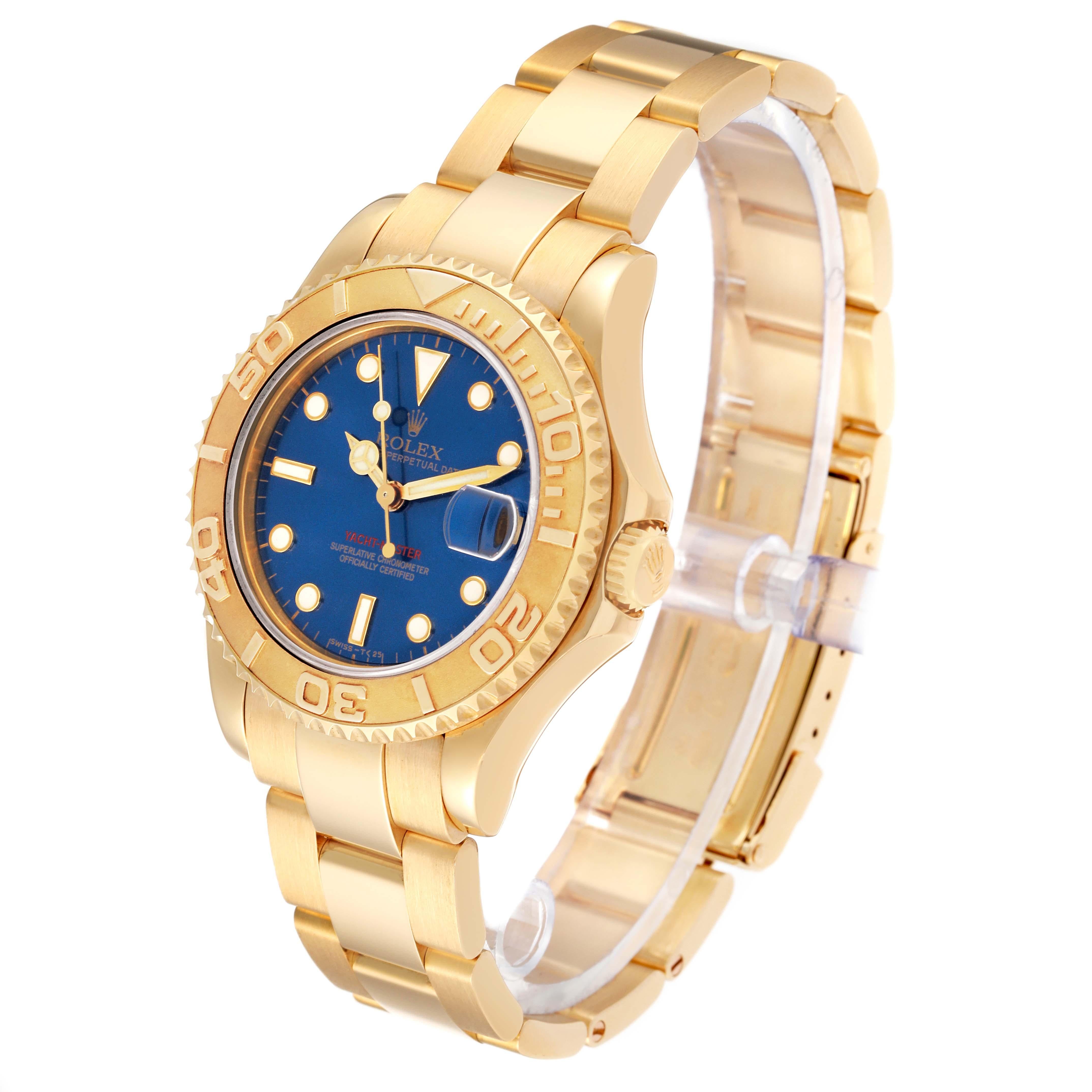 Rolex Yachtmaster Midsize Or jaune Cadran bleu Montre homme 68628 en vente 5