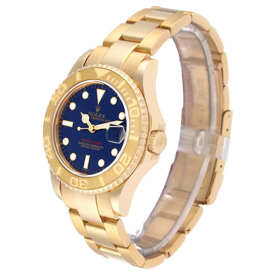 Rolex Yachtmaster Midsize Yellow Gold Blue Dial Unisex Watch 68628 Box Papers In Excellent Condition In Atlanta, GA