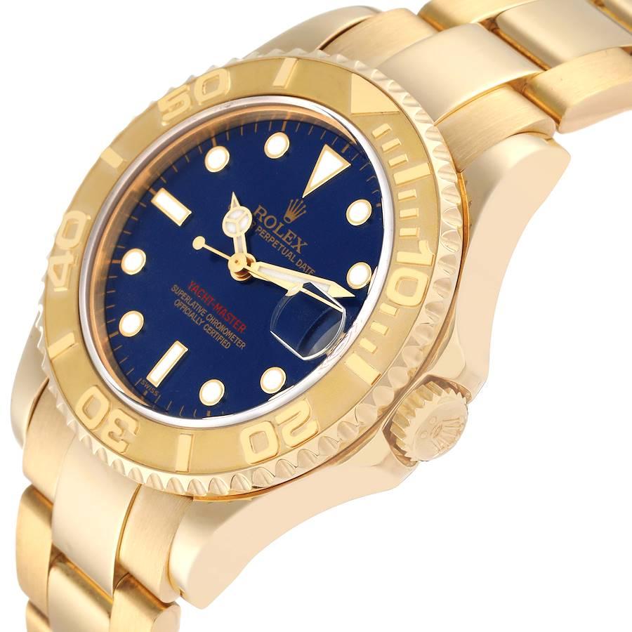 Men's Rolex Yachtmaster Midsize Yellow Gold Blue Dial Unisex Watch 68628 Box Papers