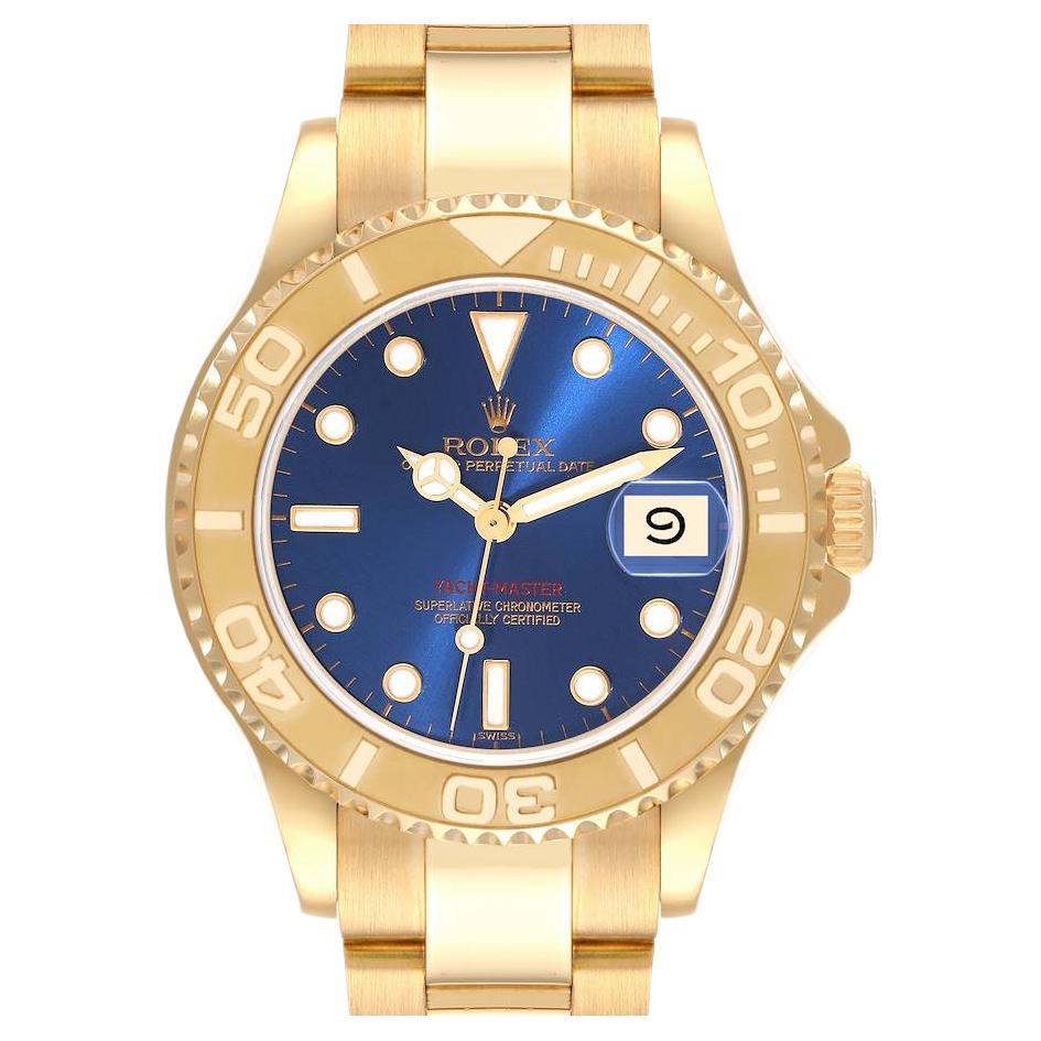 Rolex Yachtmaster Midsize Yellow Gold Blue Dial Unisex Watch 68628 Box Papers