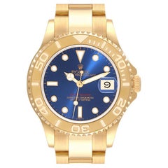 Vintage Rolex Yachtmaster Midsize Yellow Gold Blue Dial Unisex Watch 68628 Box Papers
