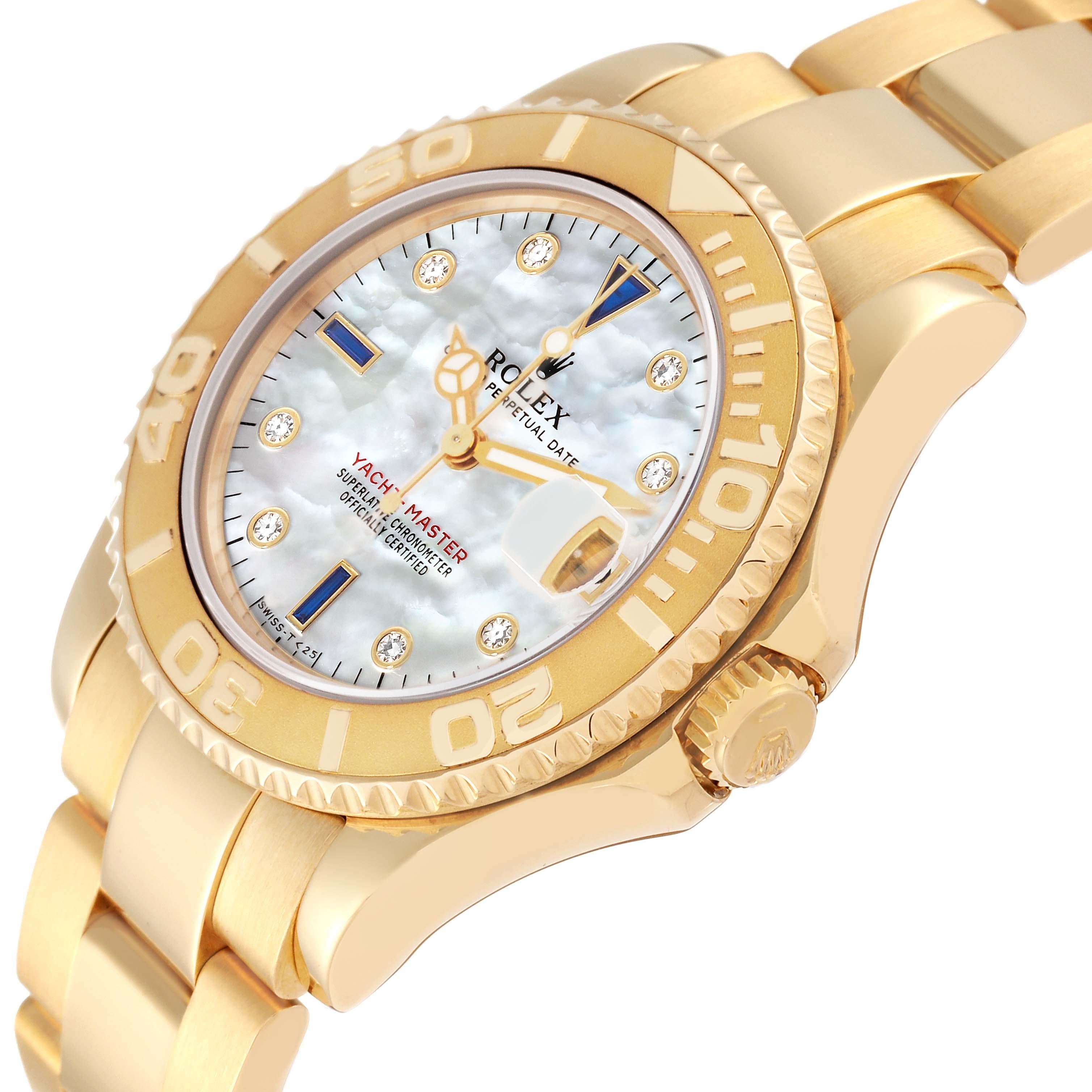 Rolex Yachtmaster Midsize Yellow Gold MOP Diamond Dial Mens Watch 68628 In Excellent Condition In Atlanta, GA