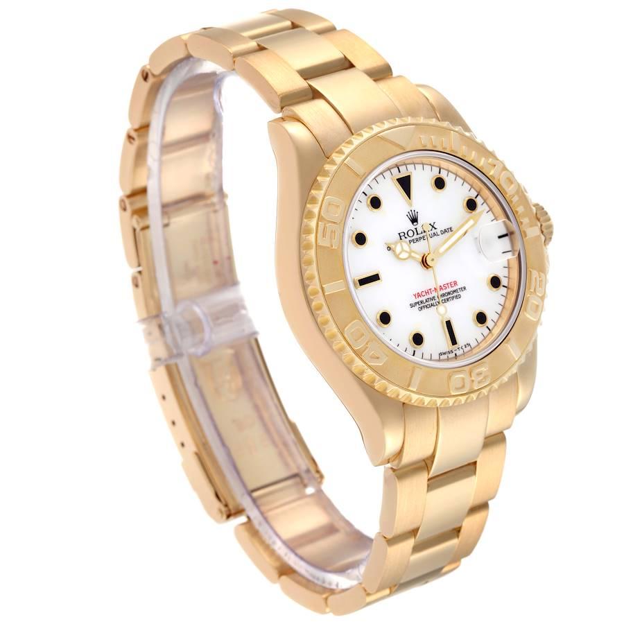 Rolex Yachtmaster Midsize Yellow Gold White Dial Mens Watch 68628 Box Papers In Excellent Condition In Atlanta, GA