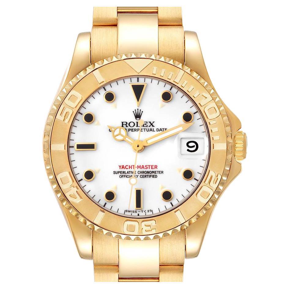 Rolex Yachtmaster Midsize Yellow Gold White Dial Mens Watch 68628 Box Papers