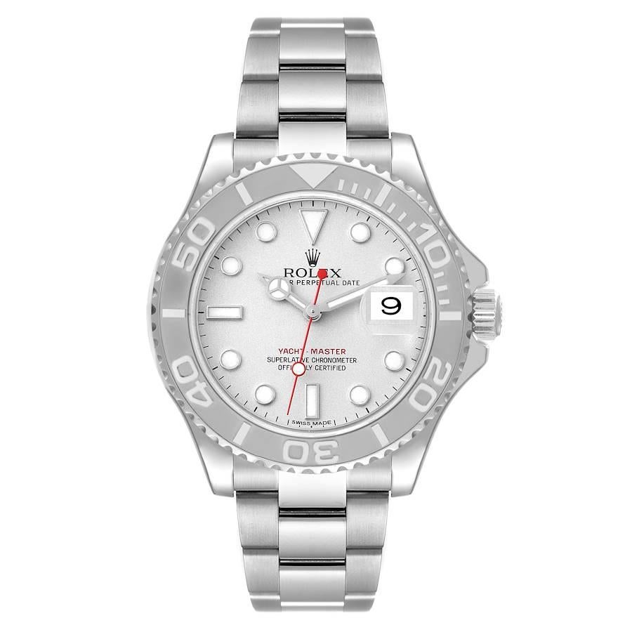 Rolex Yachtmaster Platinum Dial Platinum Bezel Steel Mens Watch 116622. Officially certified chronometer automatic self-winding movement. Stainless steel case 40.0 mm in diameter. Rolex logo on the crown. Platinum special time-lapse bidirectional