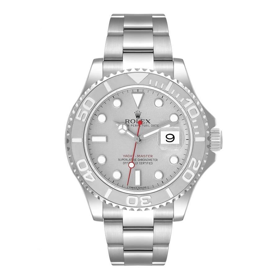 Rolex Yachtmaster Platinum Dial Platinum Bezel Steel Mens Watch 116622. Officially certified chronometer automatic self-winding movement. Stainless steel case 40.0 mm in diameter. Rolex logo on the crown. Platinum special time-lapse bidirectional