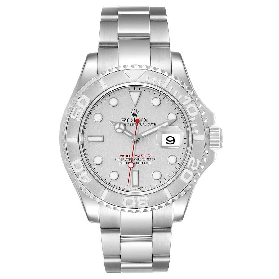 Rolex Yachtmaster Platinum Dial Platinum Bezel Steel Mens Watch 16622 Box Papers. Officially certified chronometer automatic self-winding movement. Stainless steel case 40.0 mm in diameter. Rolex logo on the crown. Platinum special time-lapse