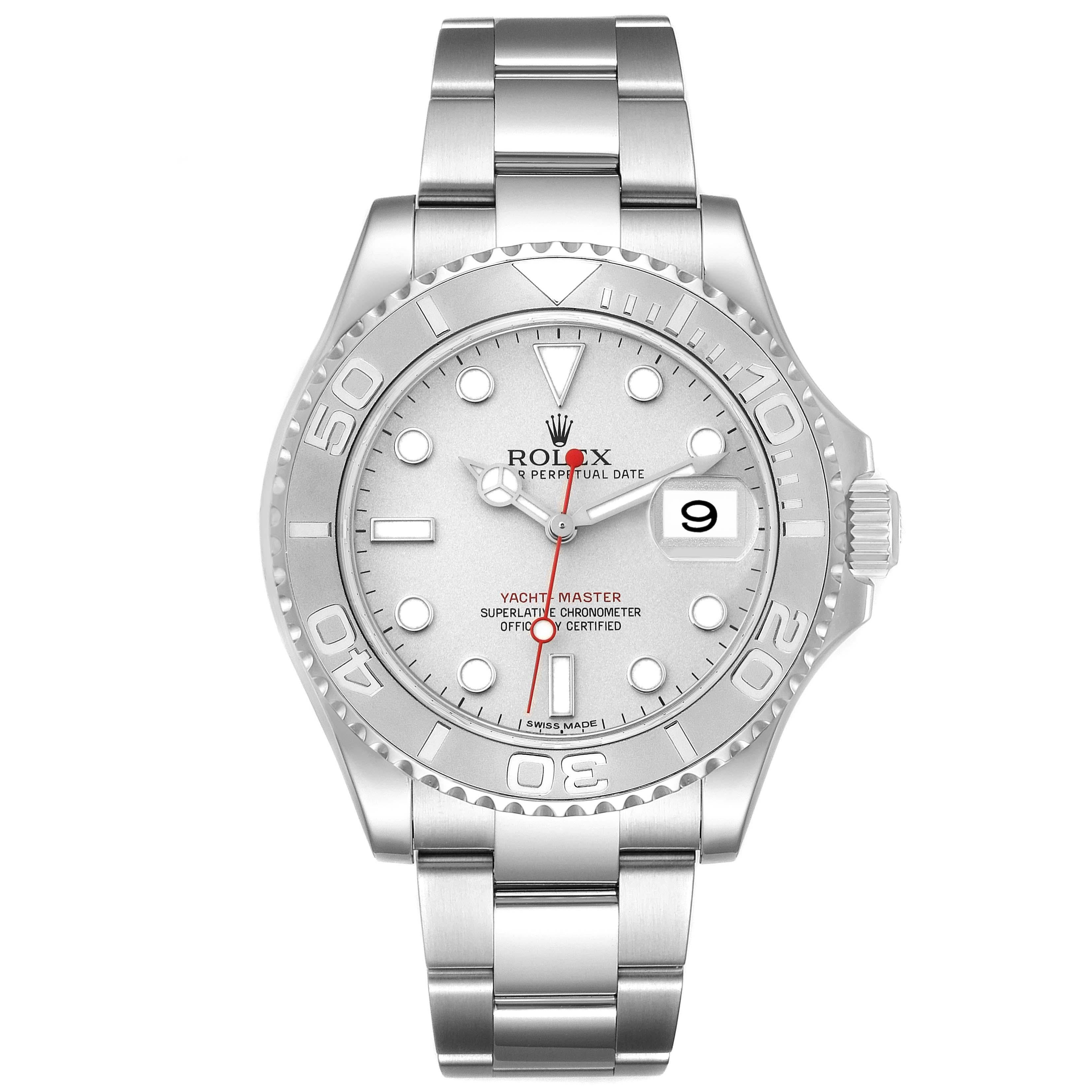 Rolex Yachtmaster Platinum Dial Steel Mens Watch 116622 Box Card For Sale 5