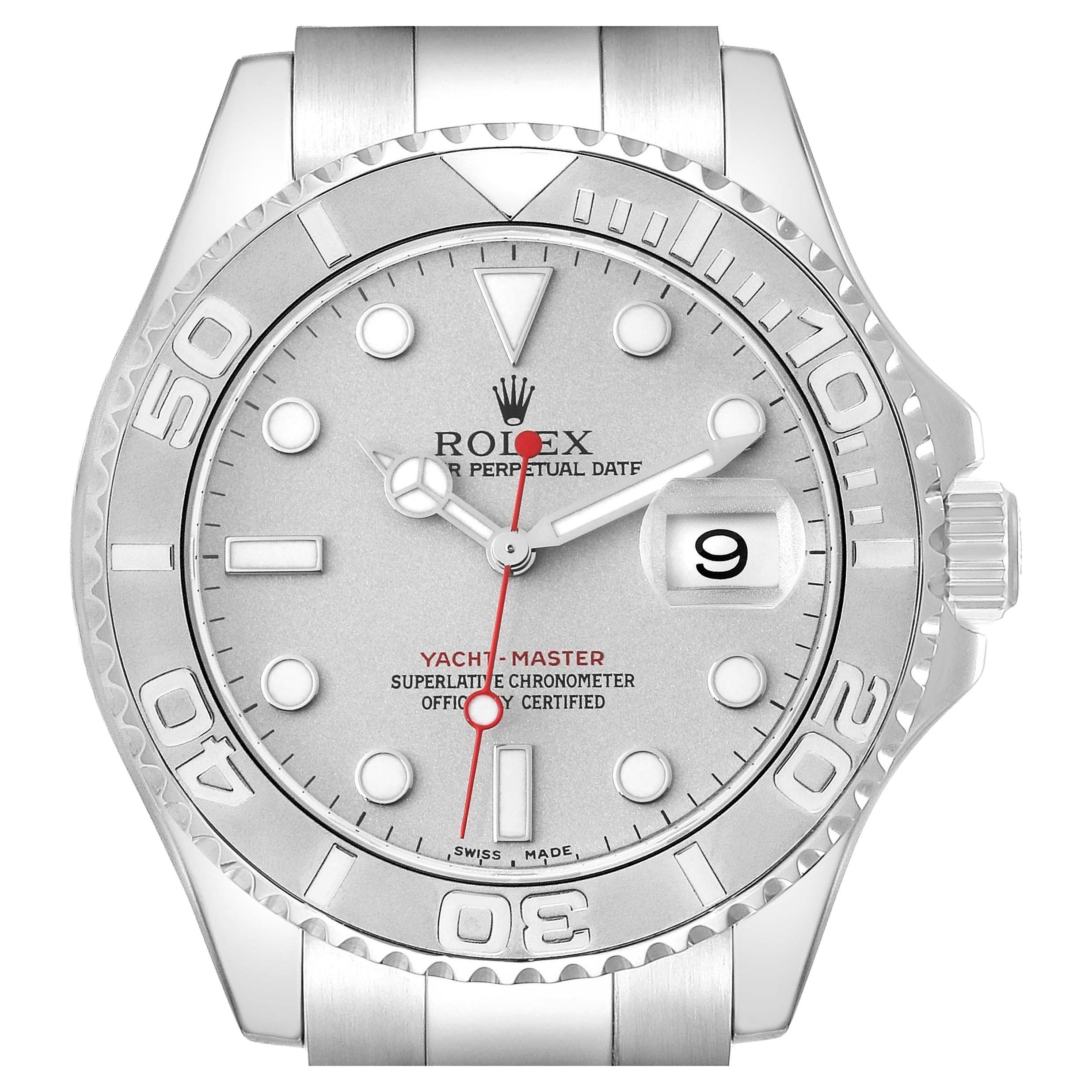 Rolex Yachtmaster Platinum Silver Dial Steel Mens Watch 16622 Box Papers