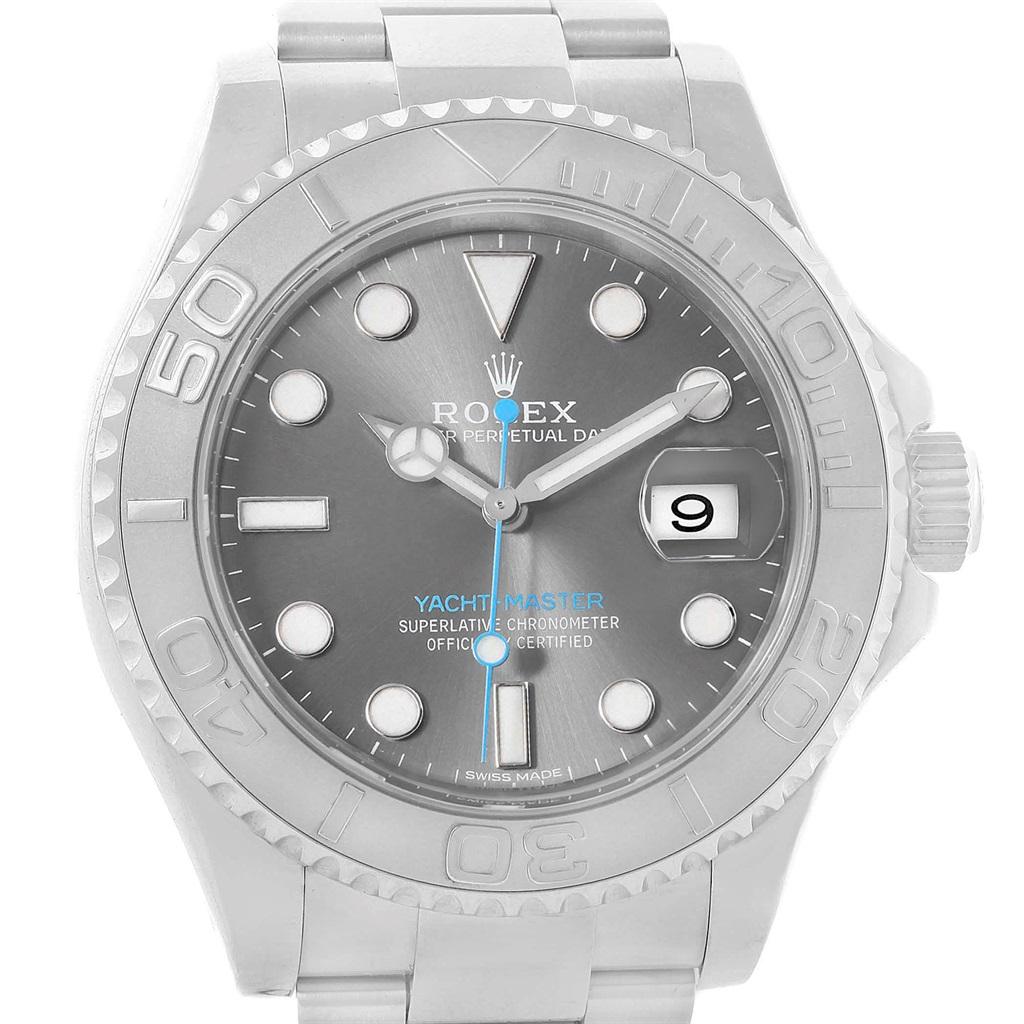 Rolex Yachtmaster Rhodium Dial Steel Platinum Blue Hand Watch 116622 ...